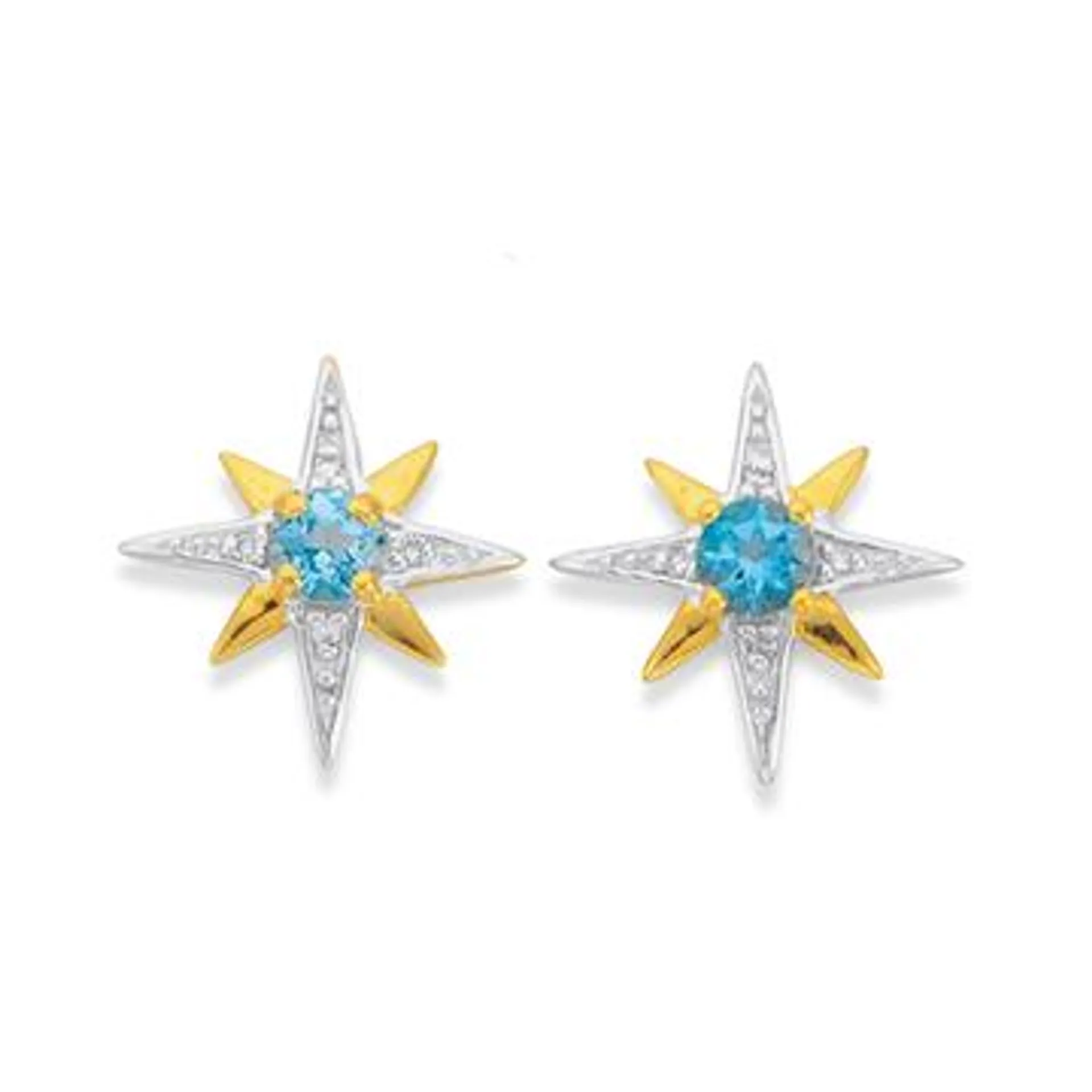 9ct, Blue Topaz & Diamond Star Earrings