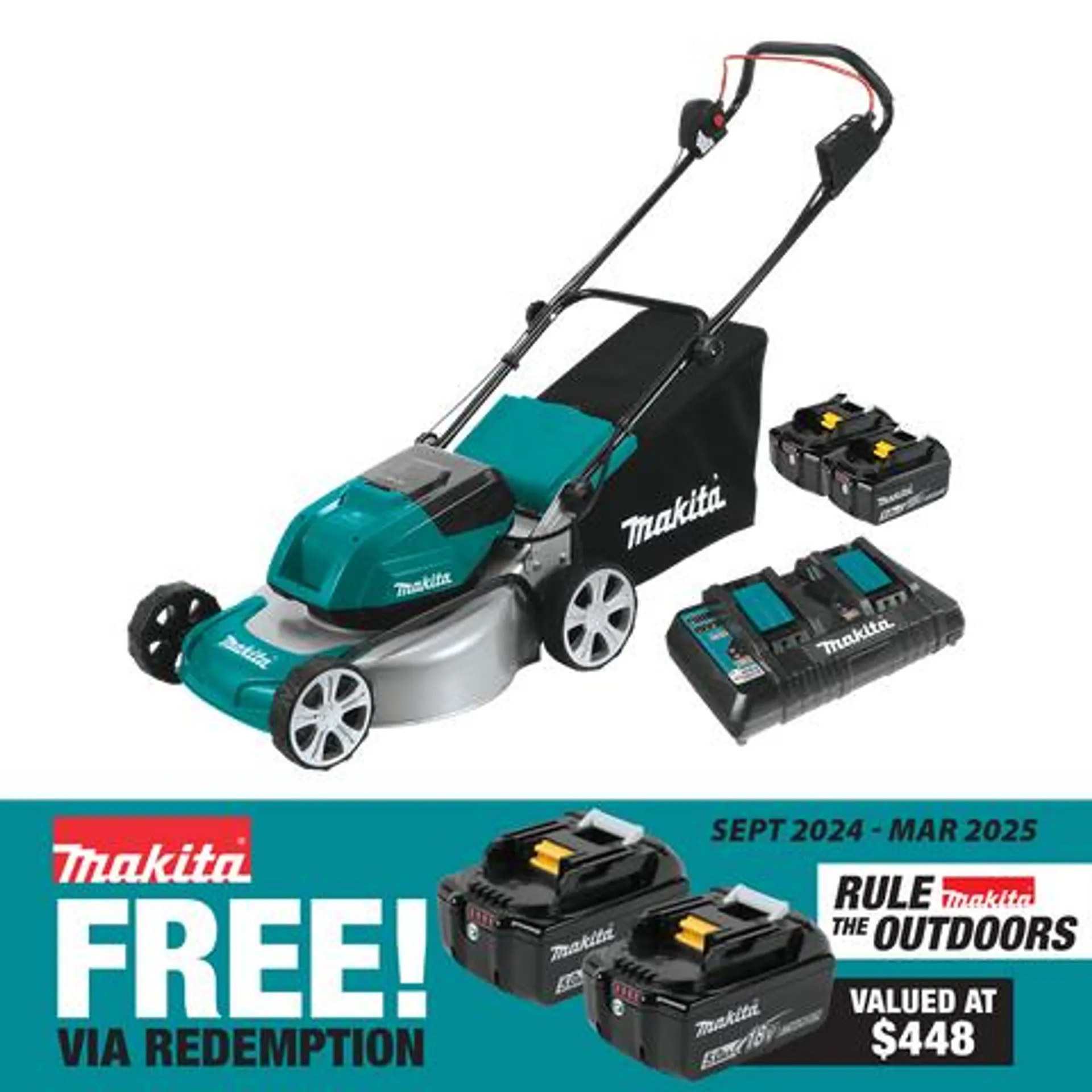 Makita LXT Cordless Lawn Mower 460mm/18in 36V (2x18V) 5Ah