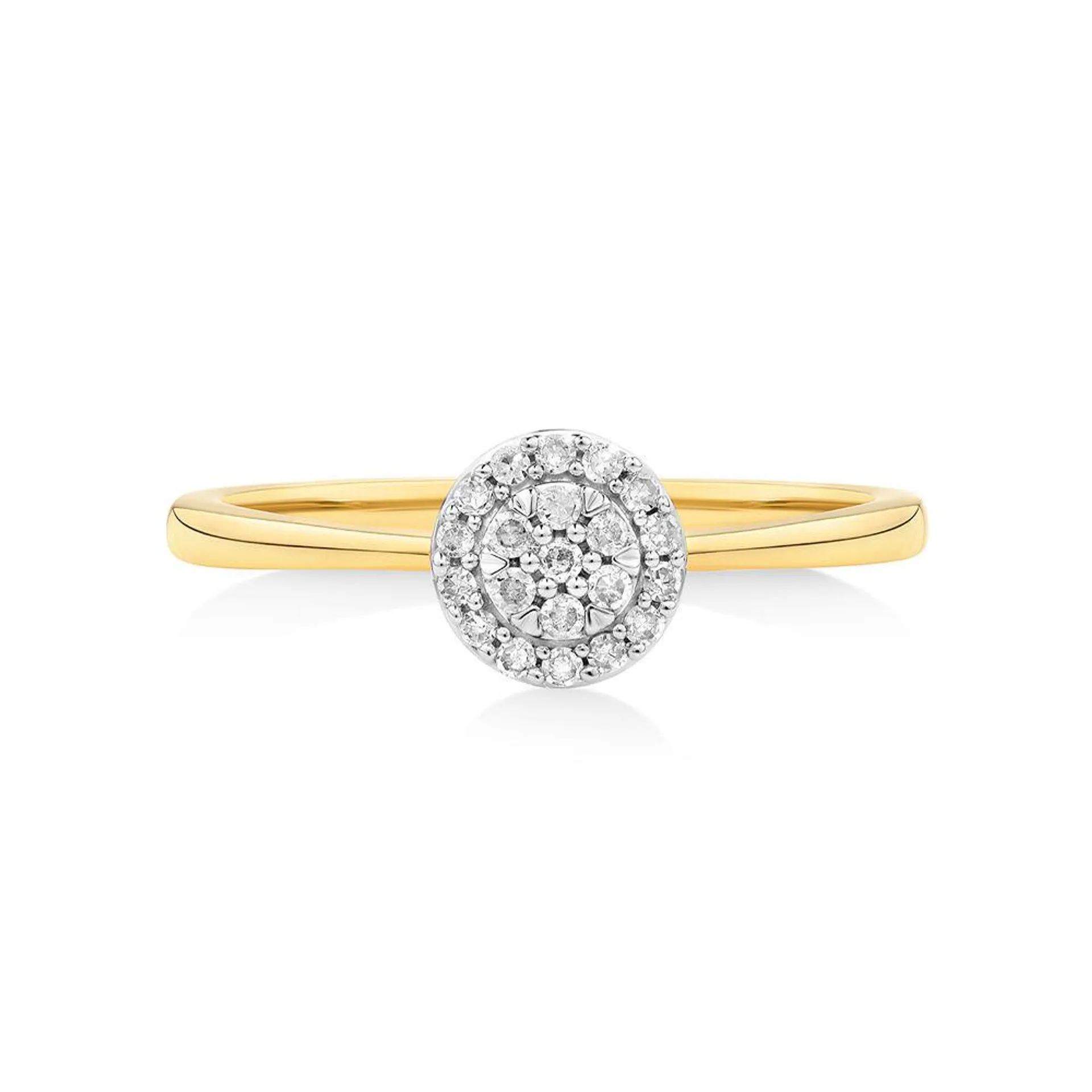0.10 Carat TW Round Cluster Diamond Promise Ring in 10kt Yellow and White Gold