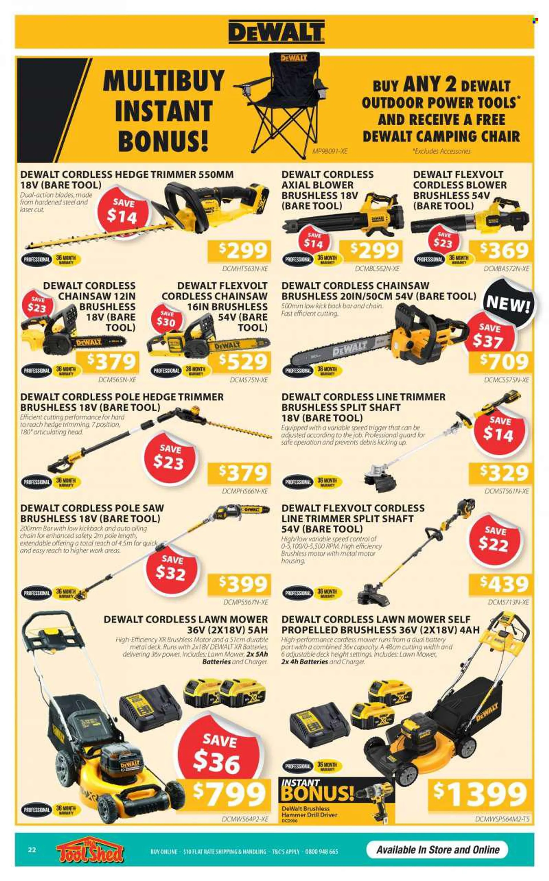 The Tool Shed mailer - 01.08.2022 - 30.09.2022 - Sales products - DeWALT, drill, power tools, chain saw, saw, trimmer, lawn mower, hedge trimmer, blower. Page 3.