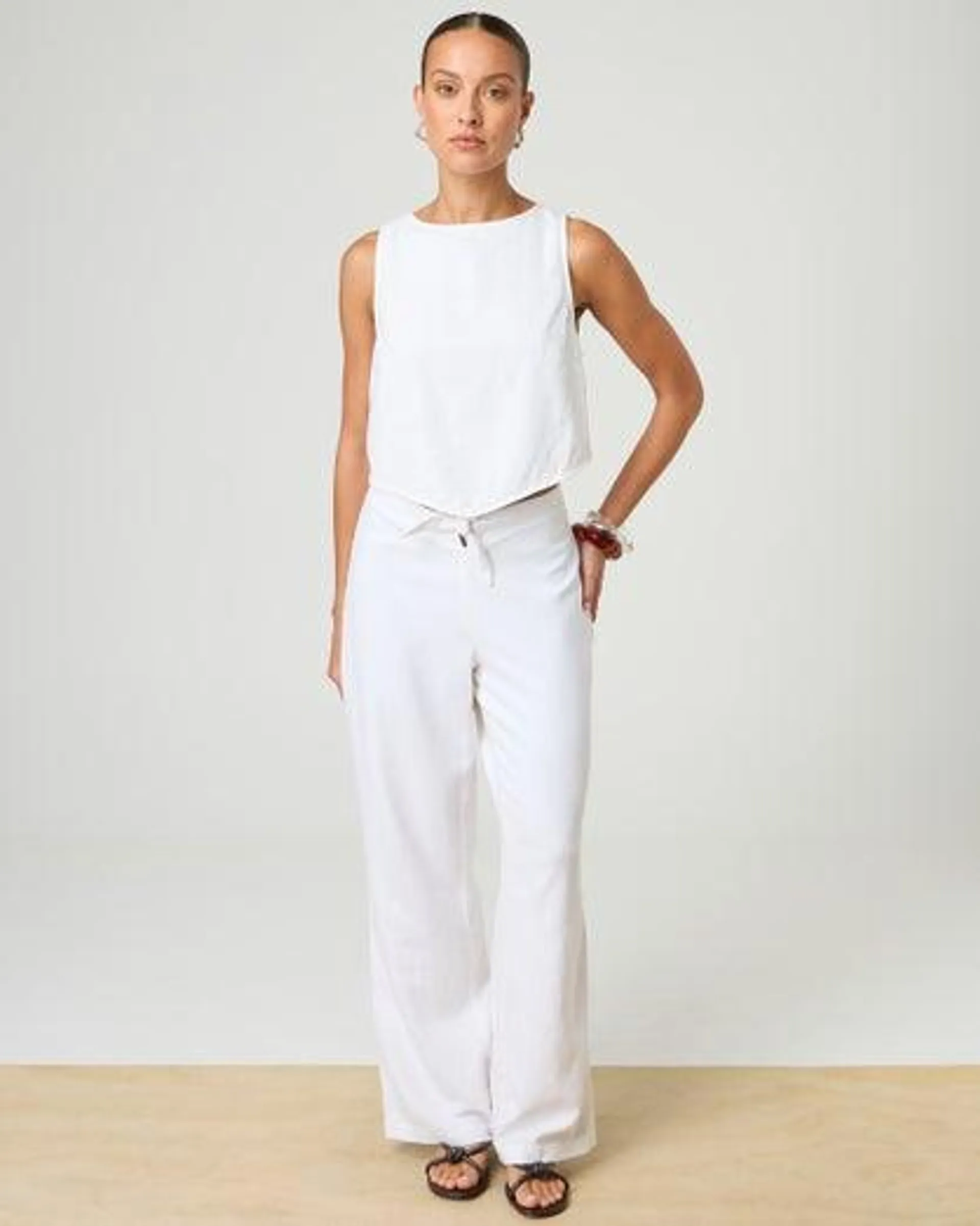 Linen Blend Tie Detail Pants