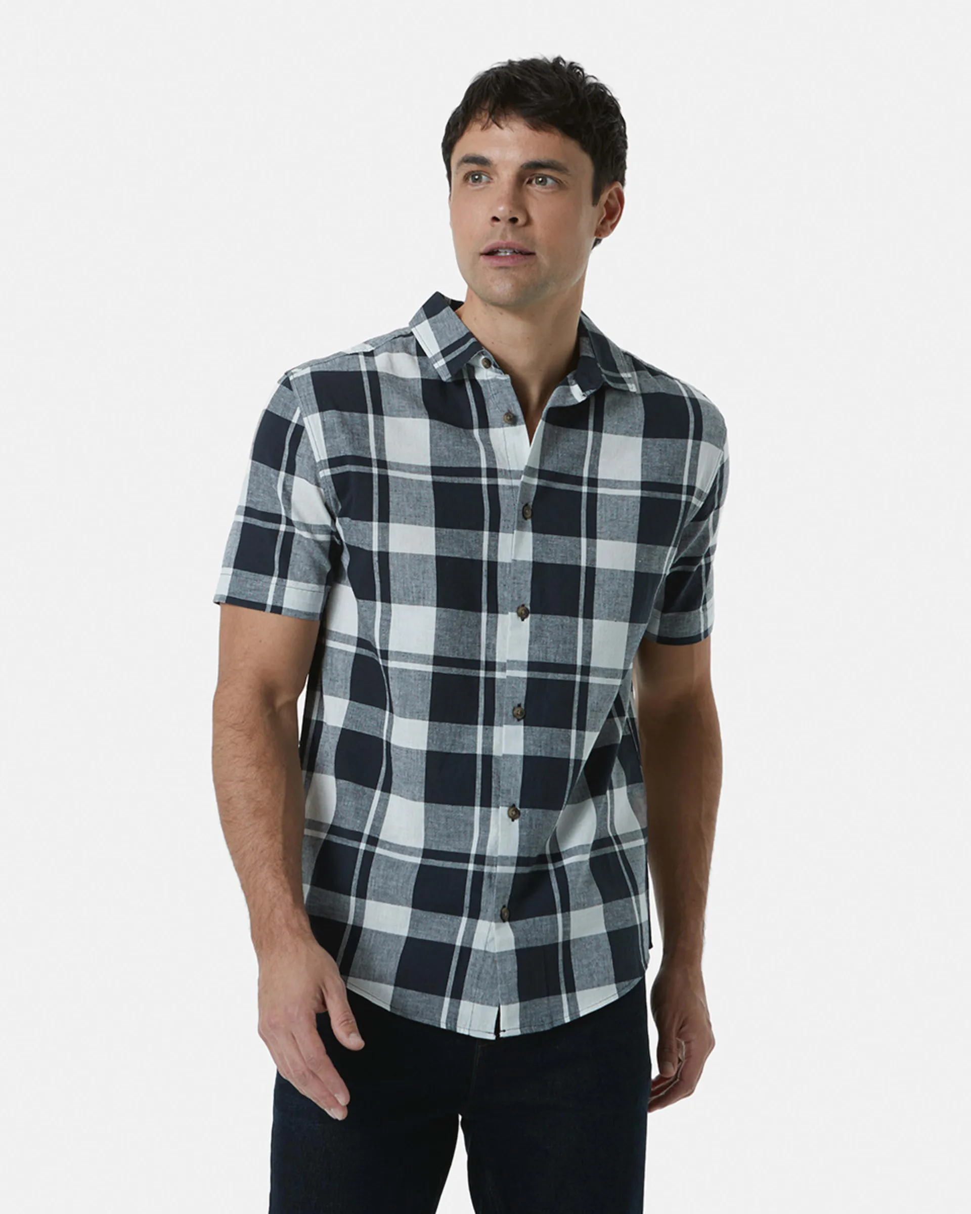 Short Sleeve Check Linen Blend Shirt