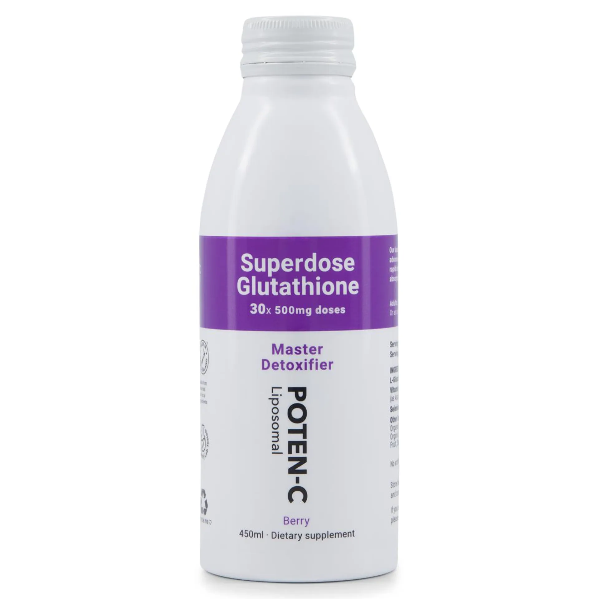 Poten-C Superdose Liposomal Glutathione - 30x 500mg Doses 450ml Berry + FREE Gift with Purchase (75ml 1000mg Liposomal Vitamin C)