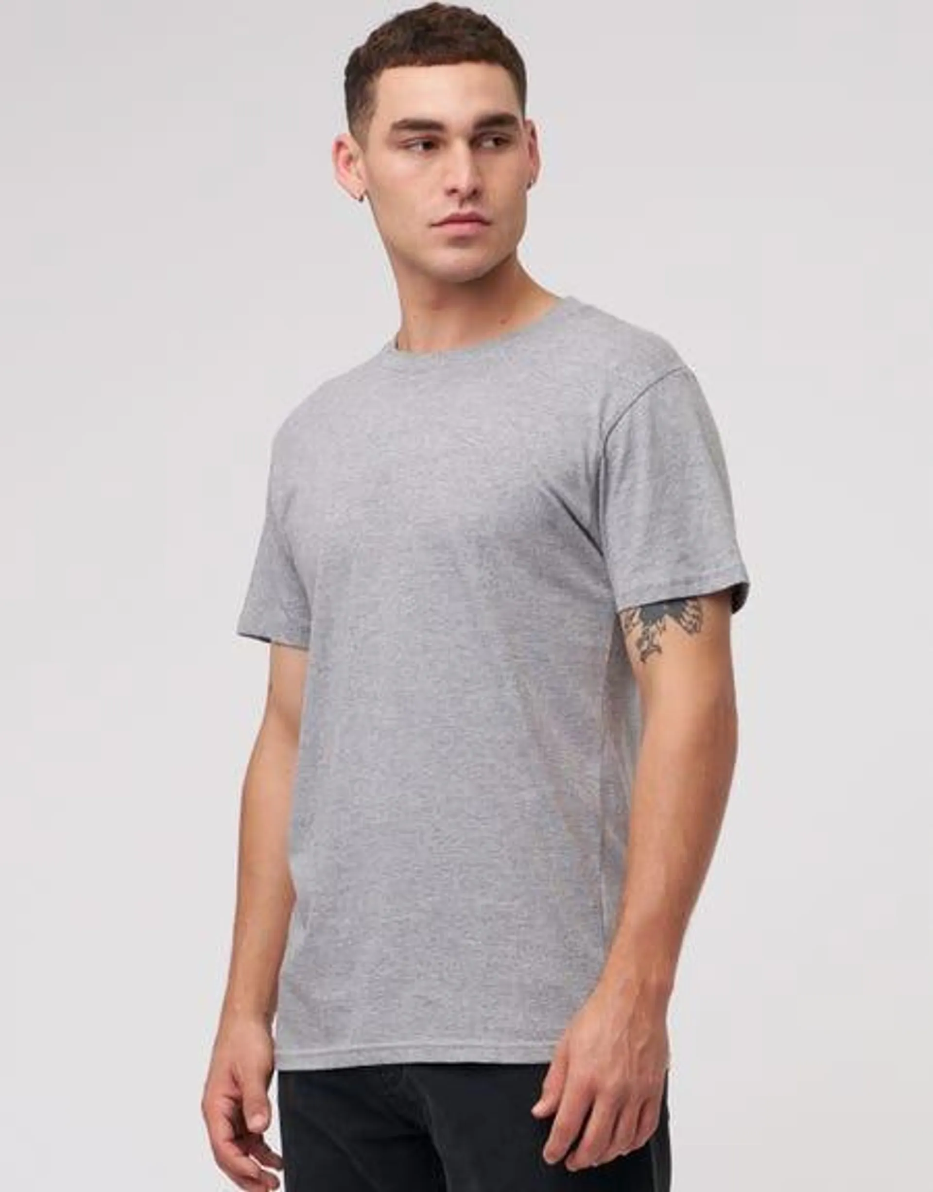 Organic Crew Neck Basic T Shirt in Grey Marl