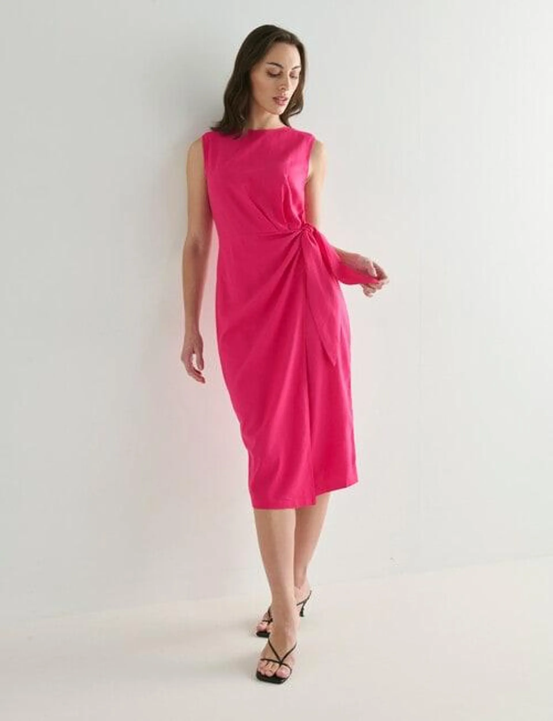 Oliver Black Sleeveless Wrap Dress, Hot Pink