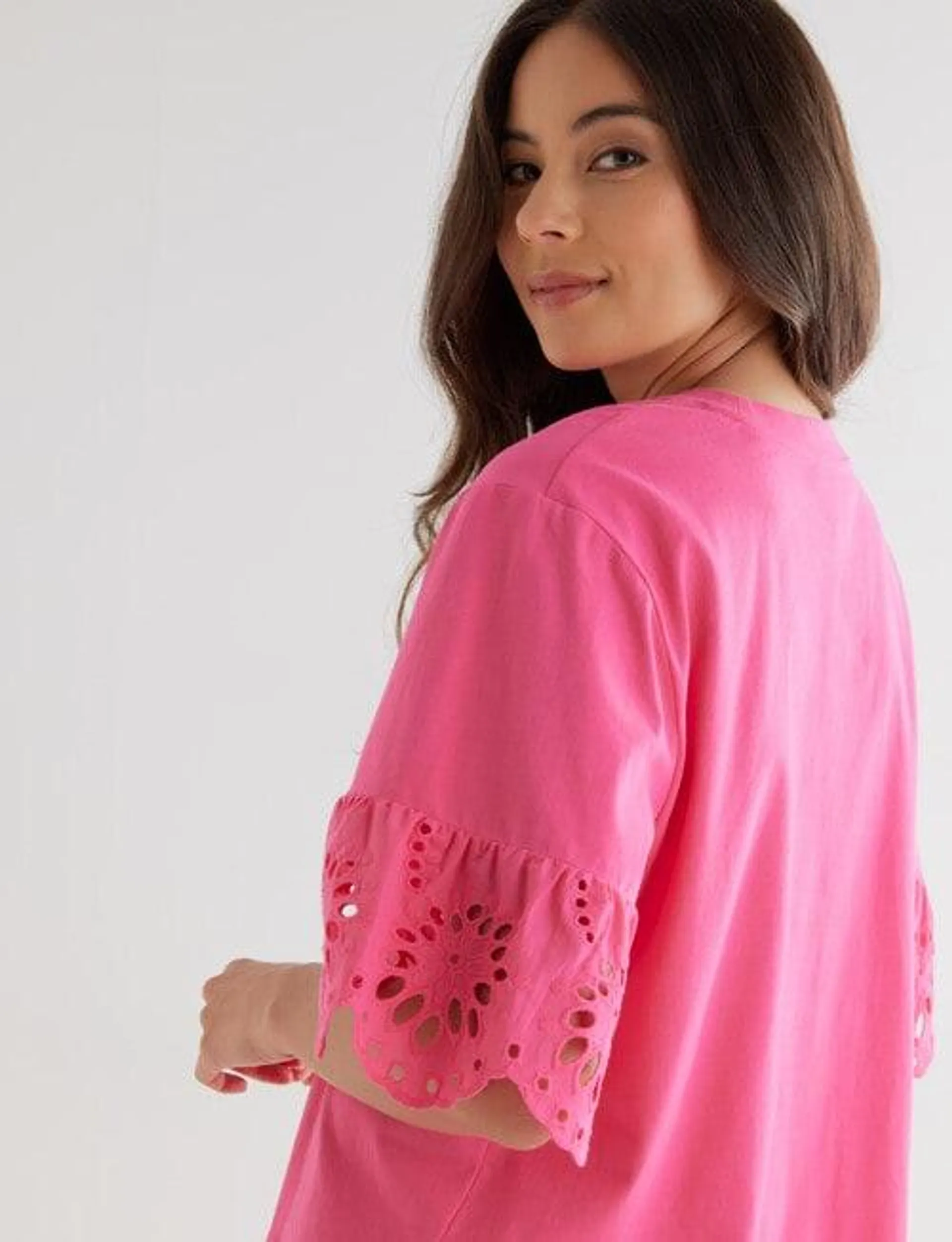 Whistle Drop Shoulder Detail Tee, Pink