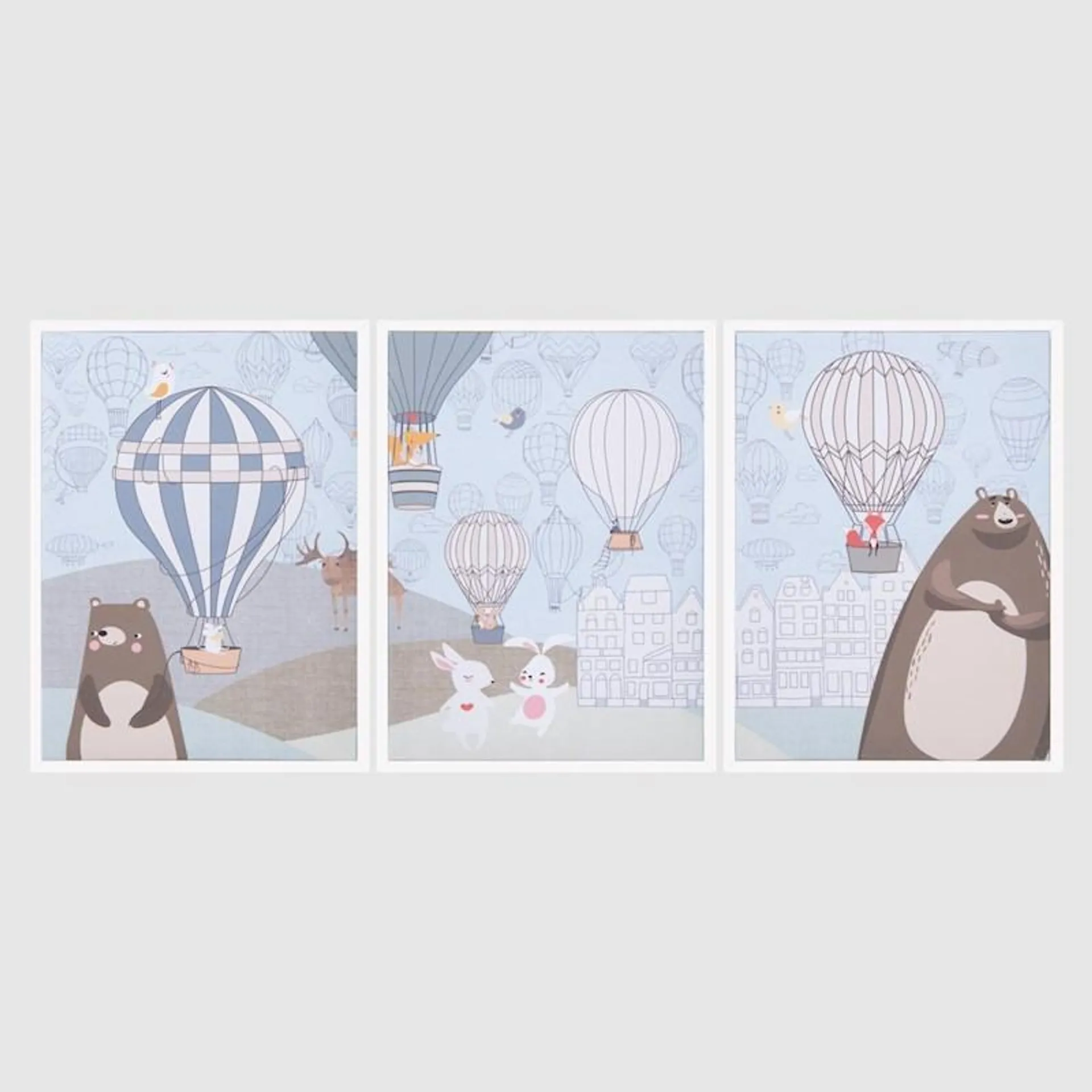 Twill & Co Canvas Art Print Animals & balloons White 30x40cm