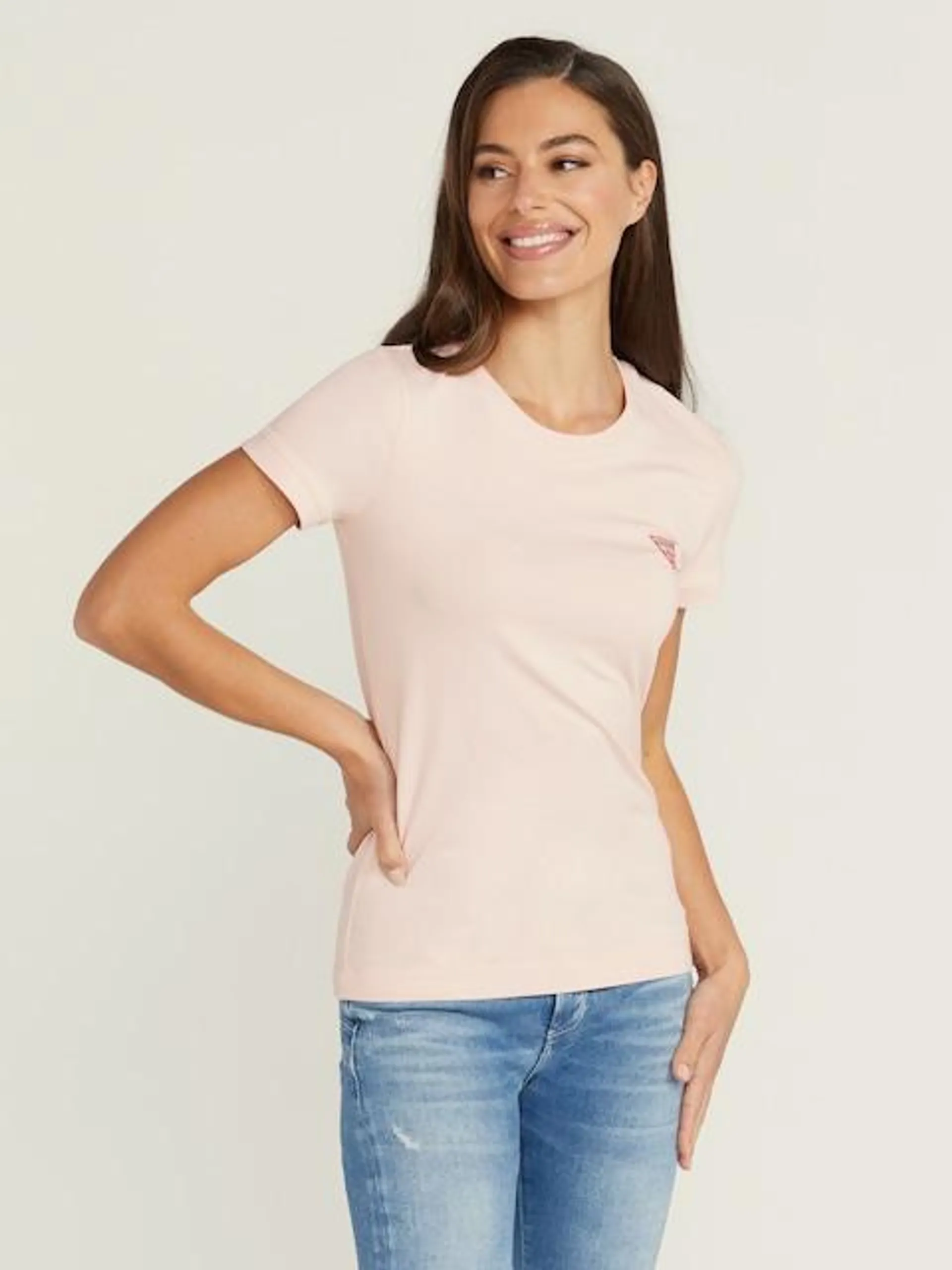 Guess Mini Triangle Tee In Plastic Pink