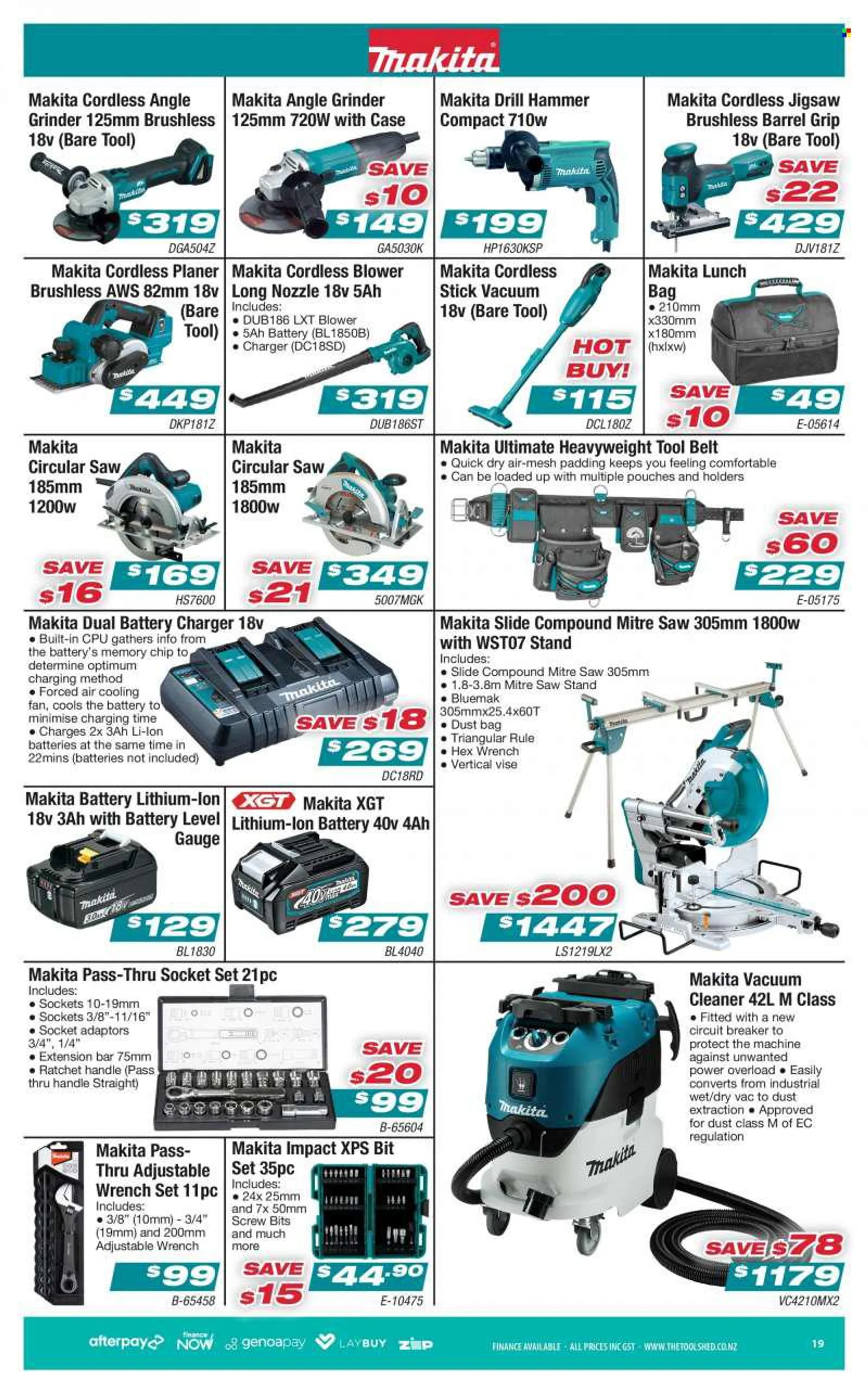 The Tool Shed mailer - 01.08.2022 - 30.09.2022 - Sales products - drill, hammer, Makita, grinder, circular saw, saw, angle grinder, planer, socket set, wrench set, belt, tool belt, saw stand. Page 7.