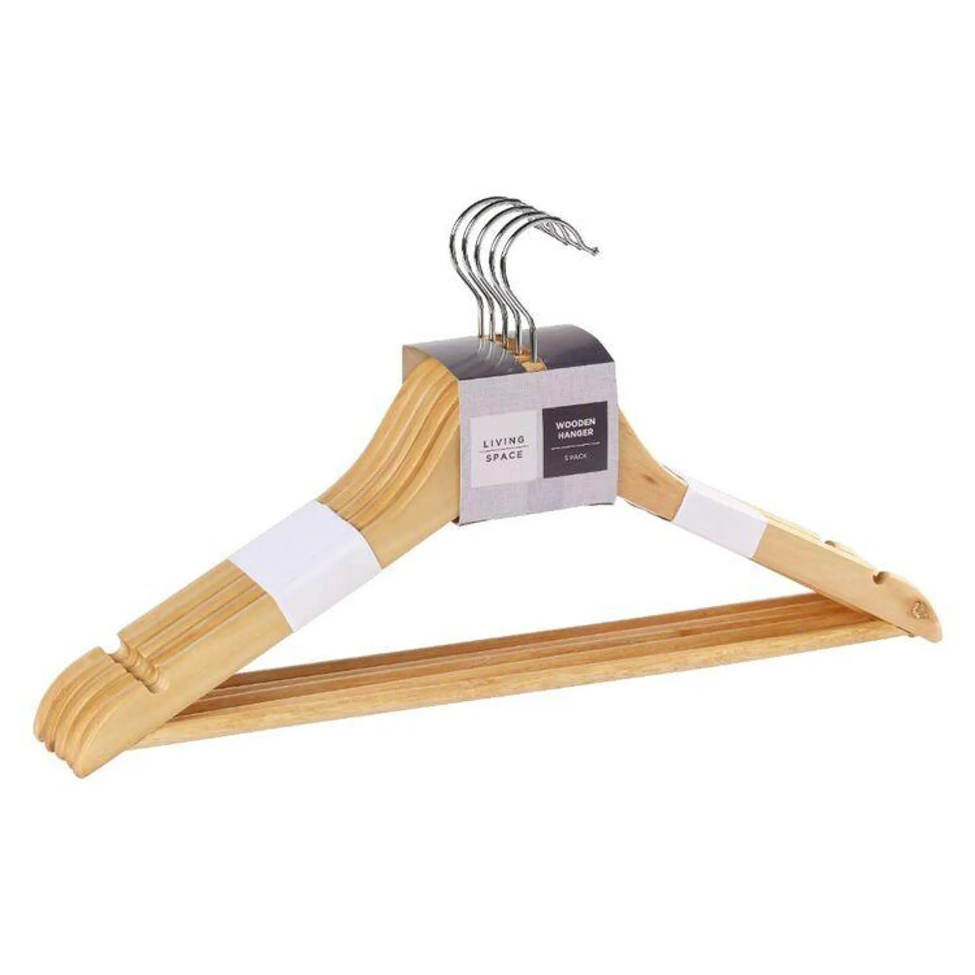 Living Space Wooden Hanger 5 Pack Natural 44.5 x 23 cm