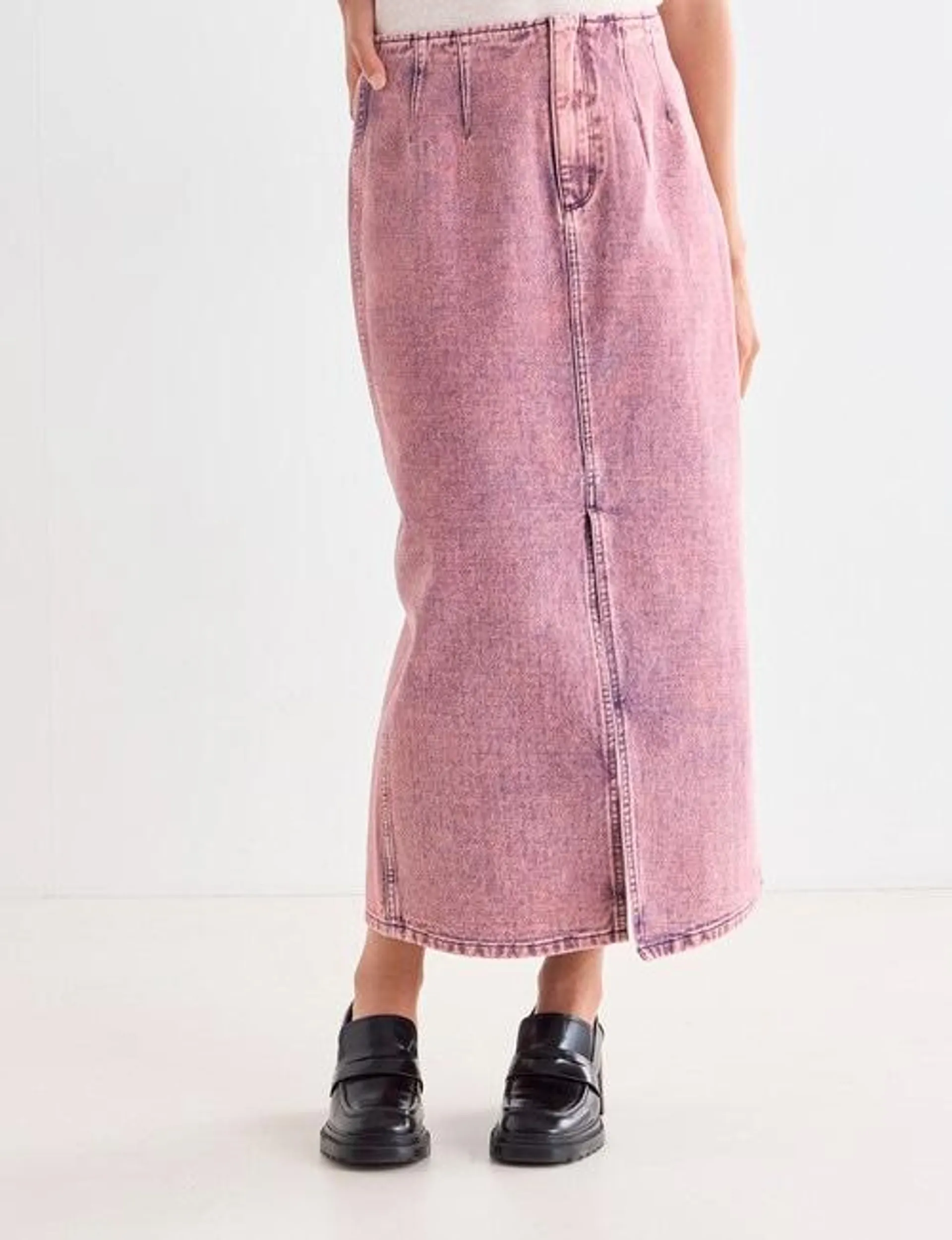 Mineral Stevie Denim Skirt, Magenta