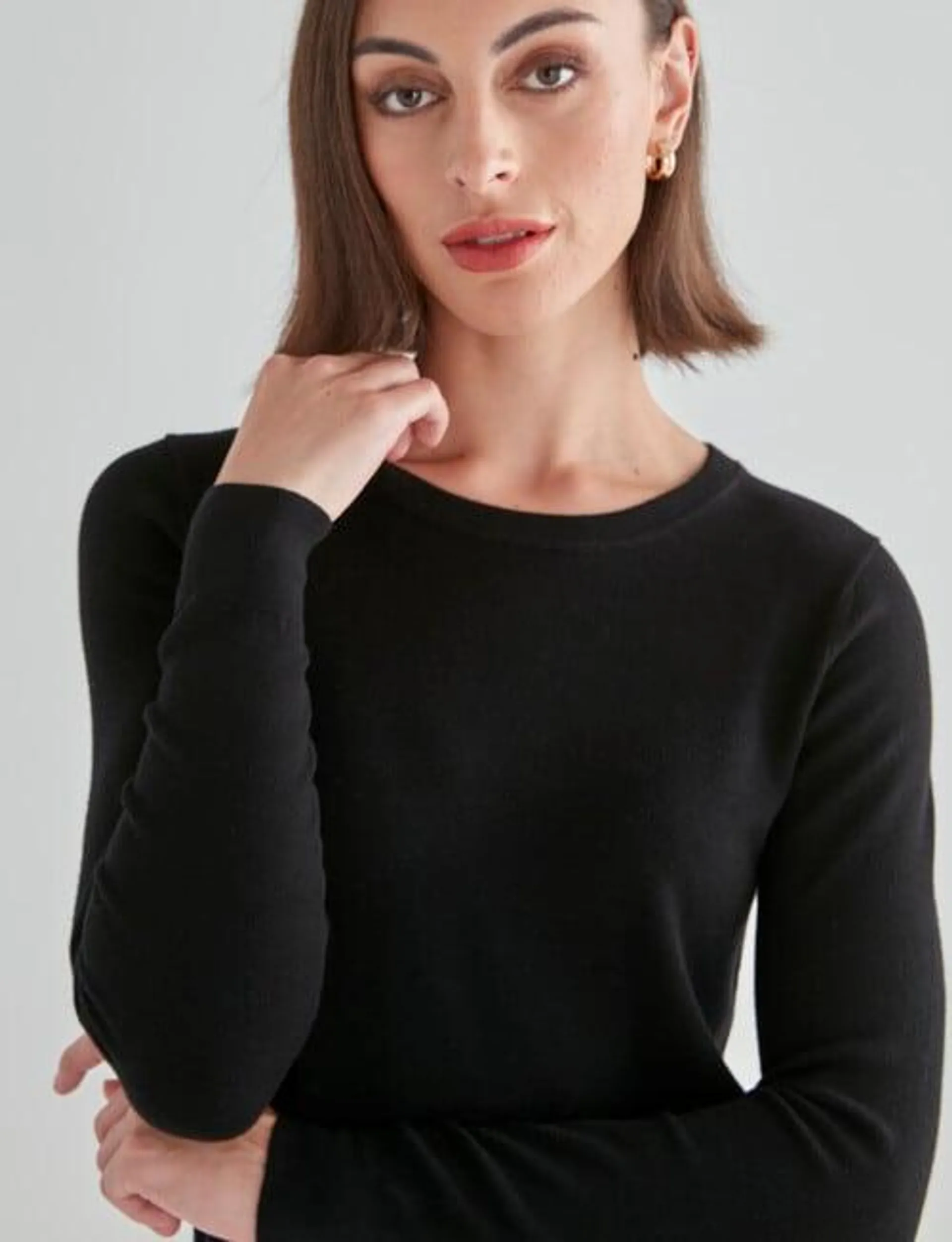 Oliver Black Long Sleeve Crew Knit Jumper, Black