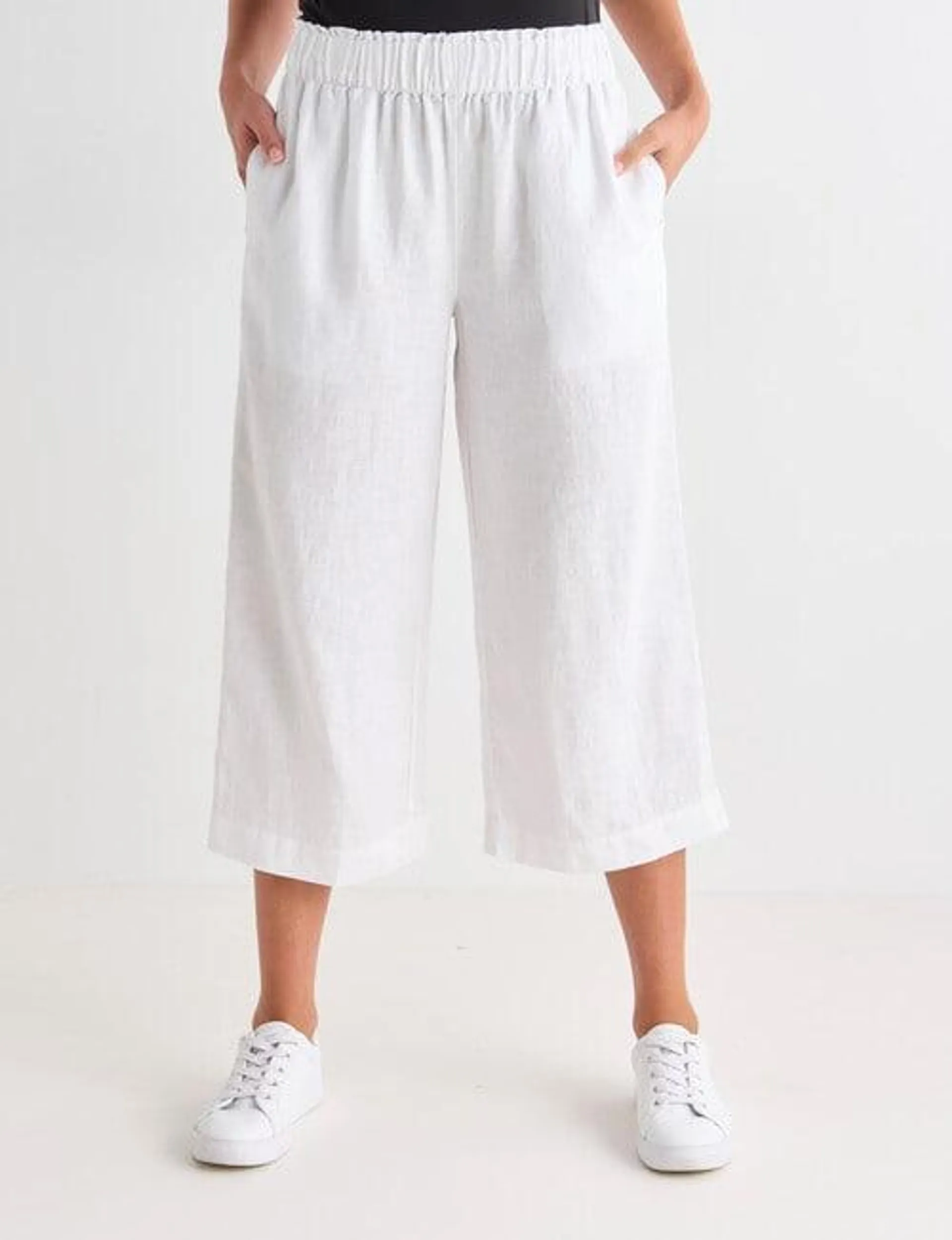 Zest Essential Linen Crop Pant, White