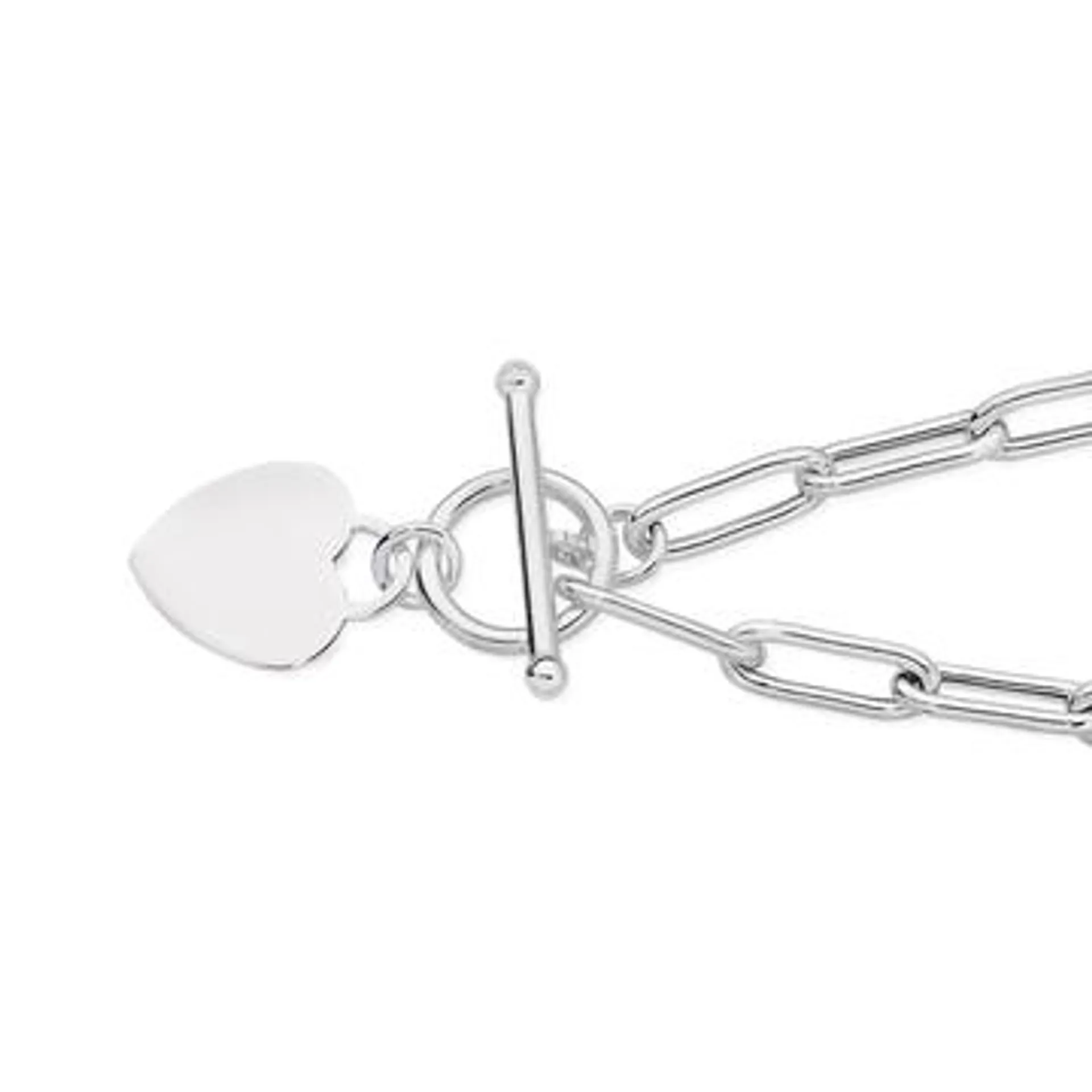 Silver Long Link Heart Fob Bracelet