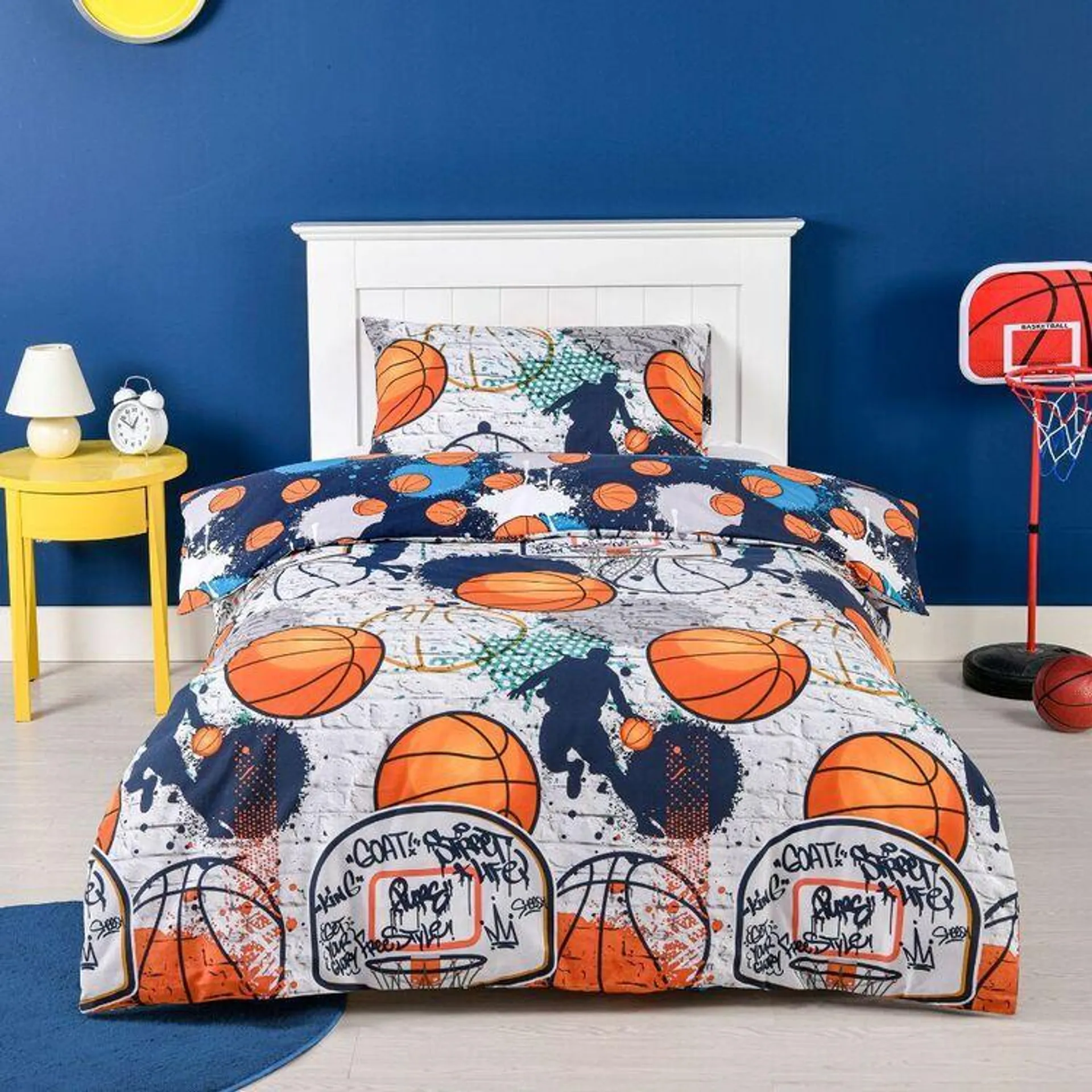 Kids House Slam Dunk Quilt Cover Set GREY/NAVY