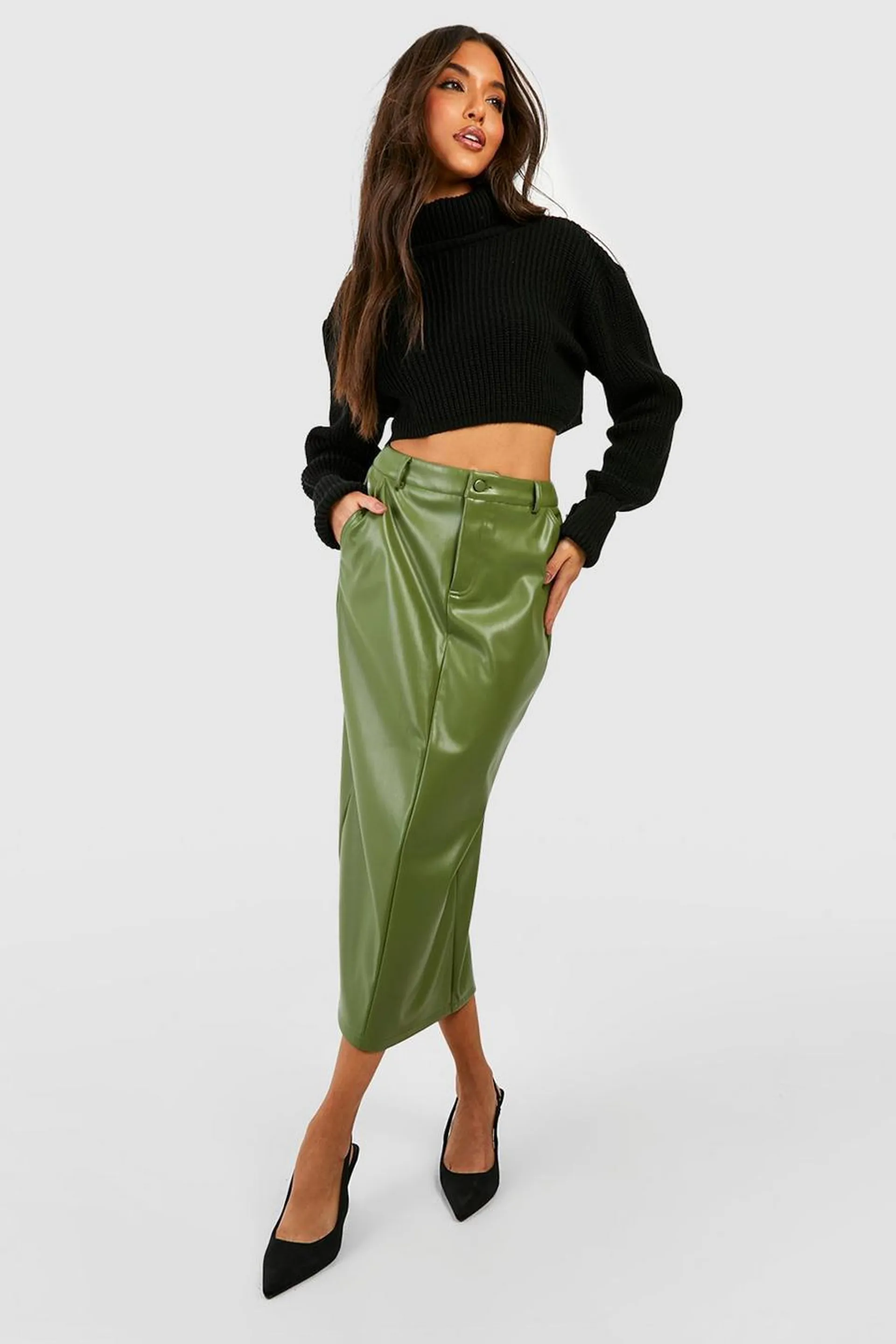 Leather Look High Waisted Midaxi Skirt