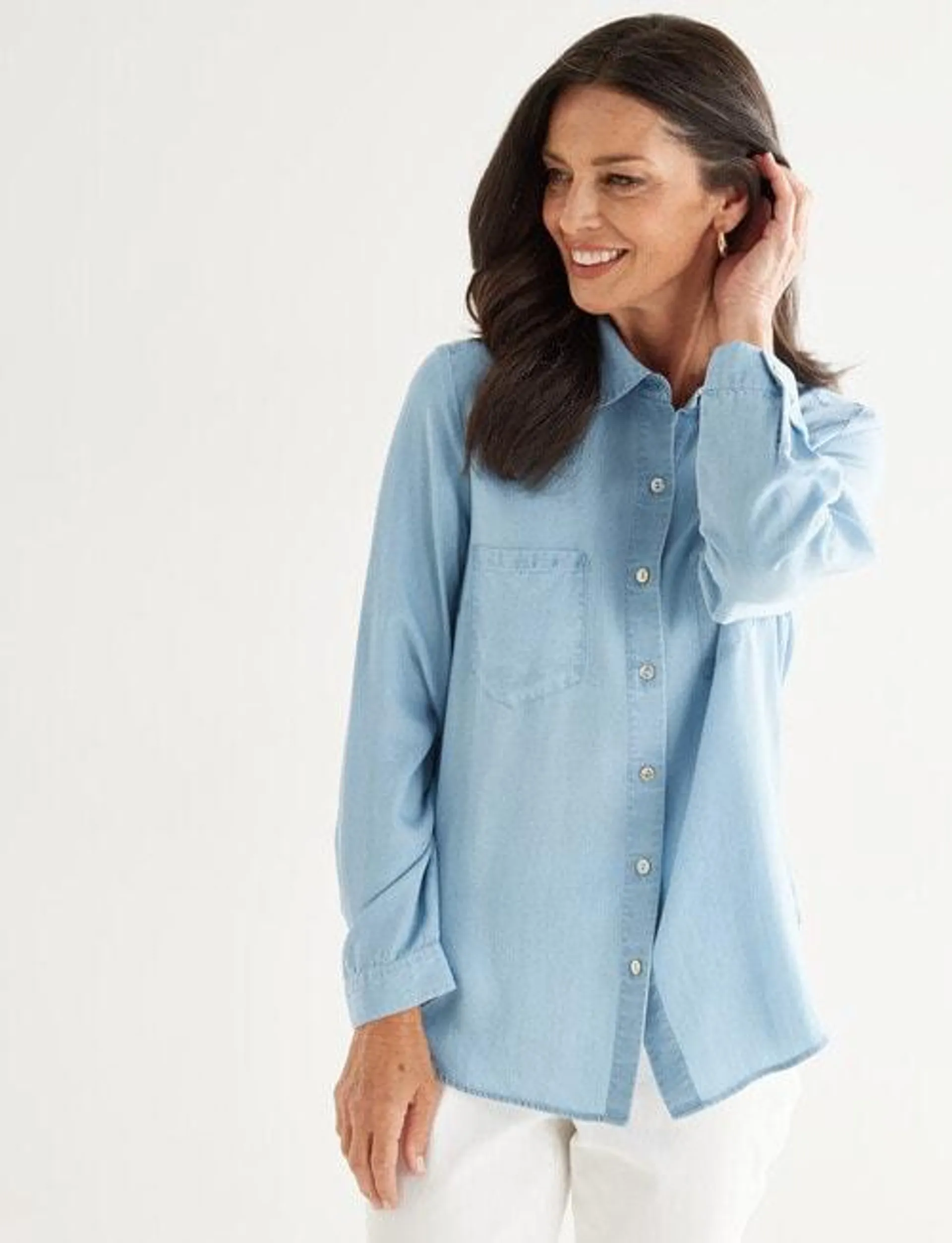 Ella J Classic Chambray Shirt, Blue