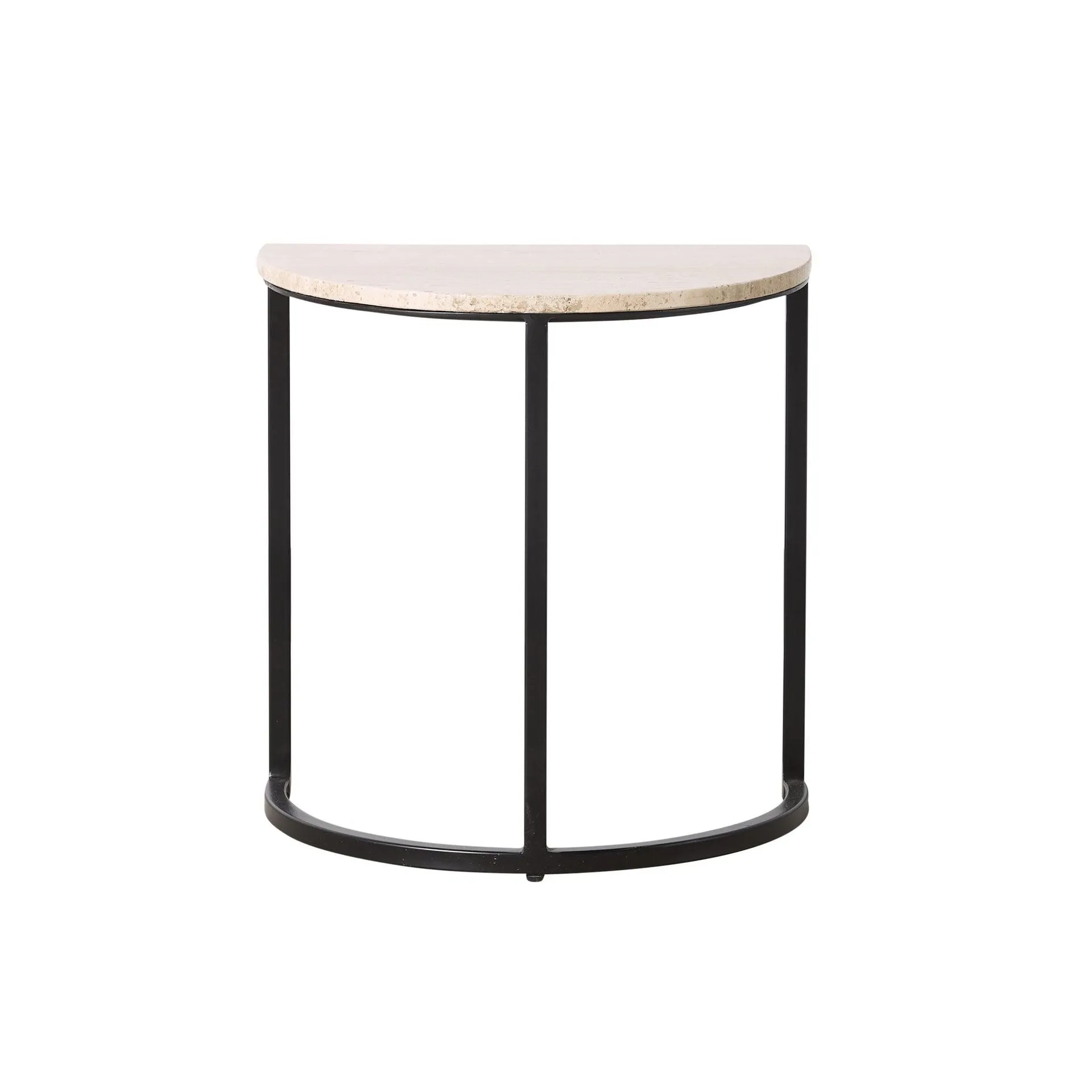 Travertine Half Moon Side Table With Black Frame 49x31x52cm