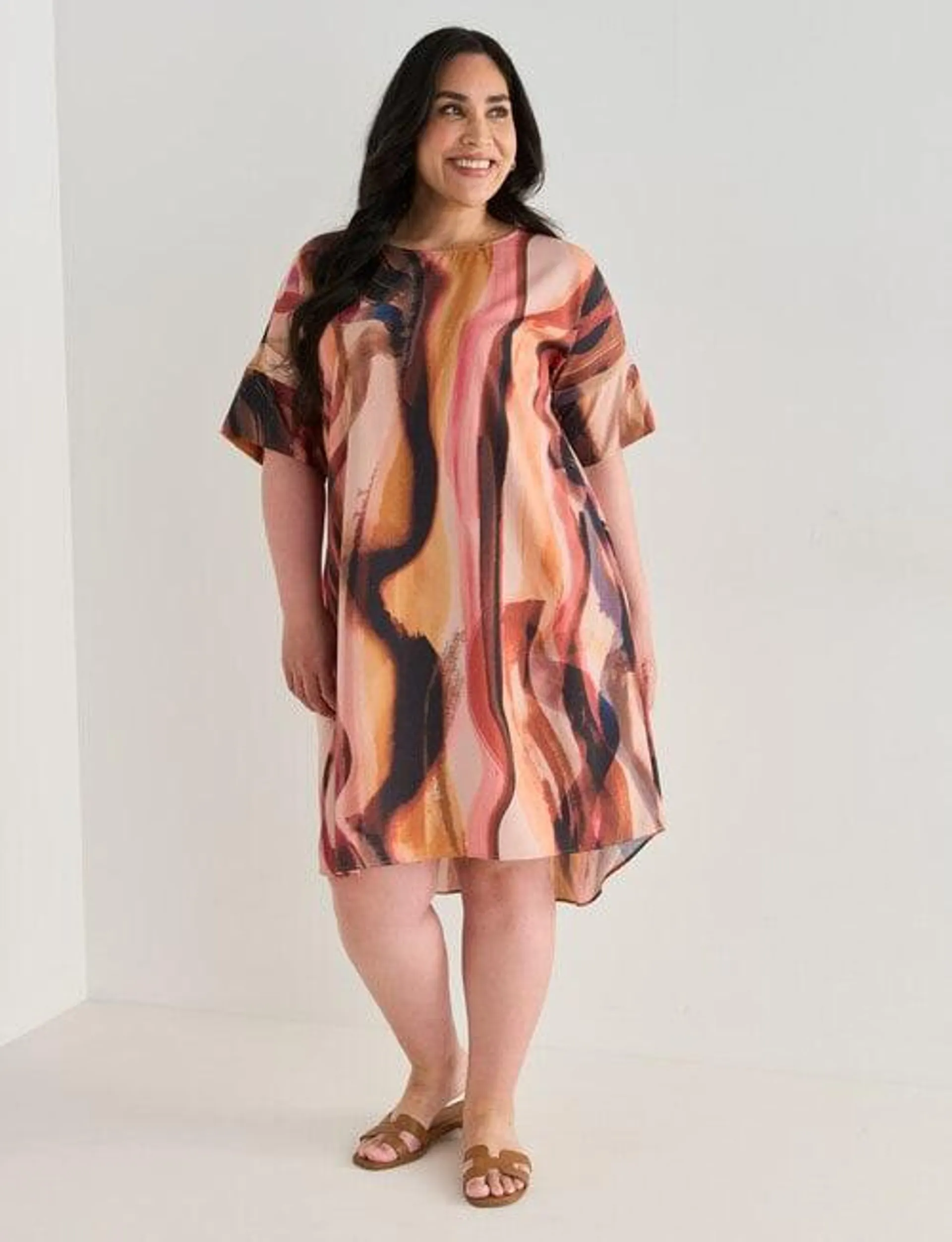 Studio Curve Cocoon Printed Dress, Illusion Print