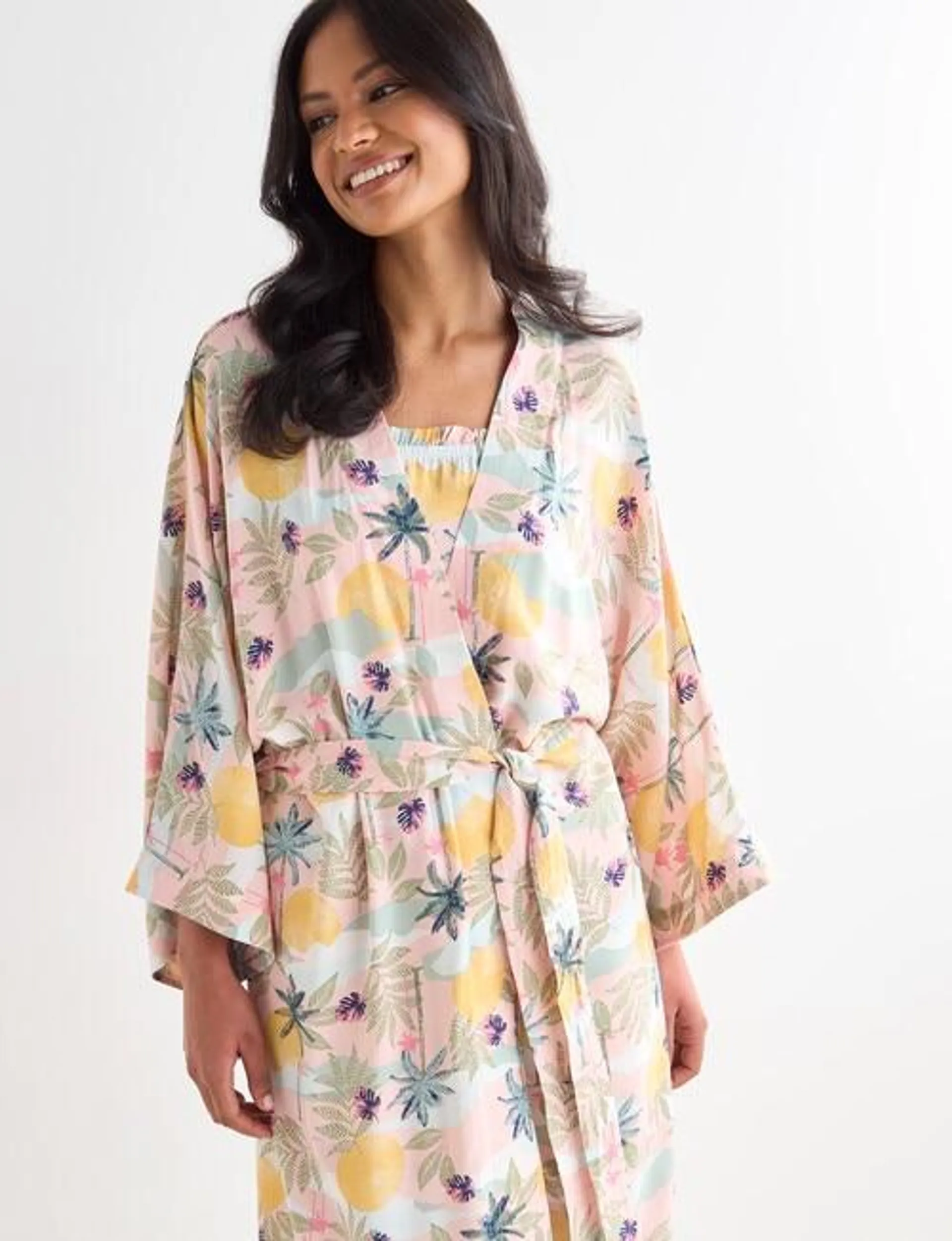 Zest Sleep Pretty Jungle Wide Sleeve Robe, Pale Pink, 8-22