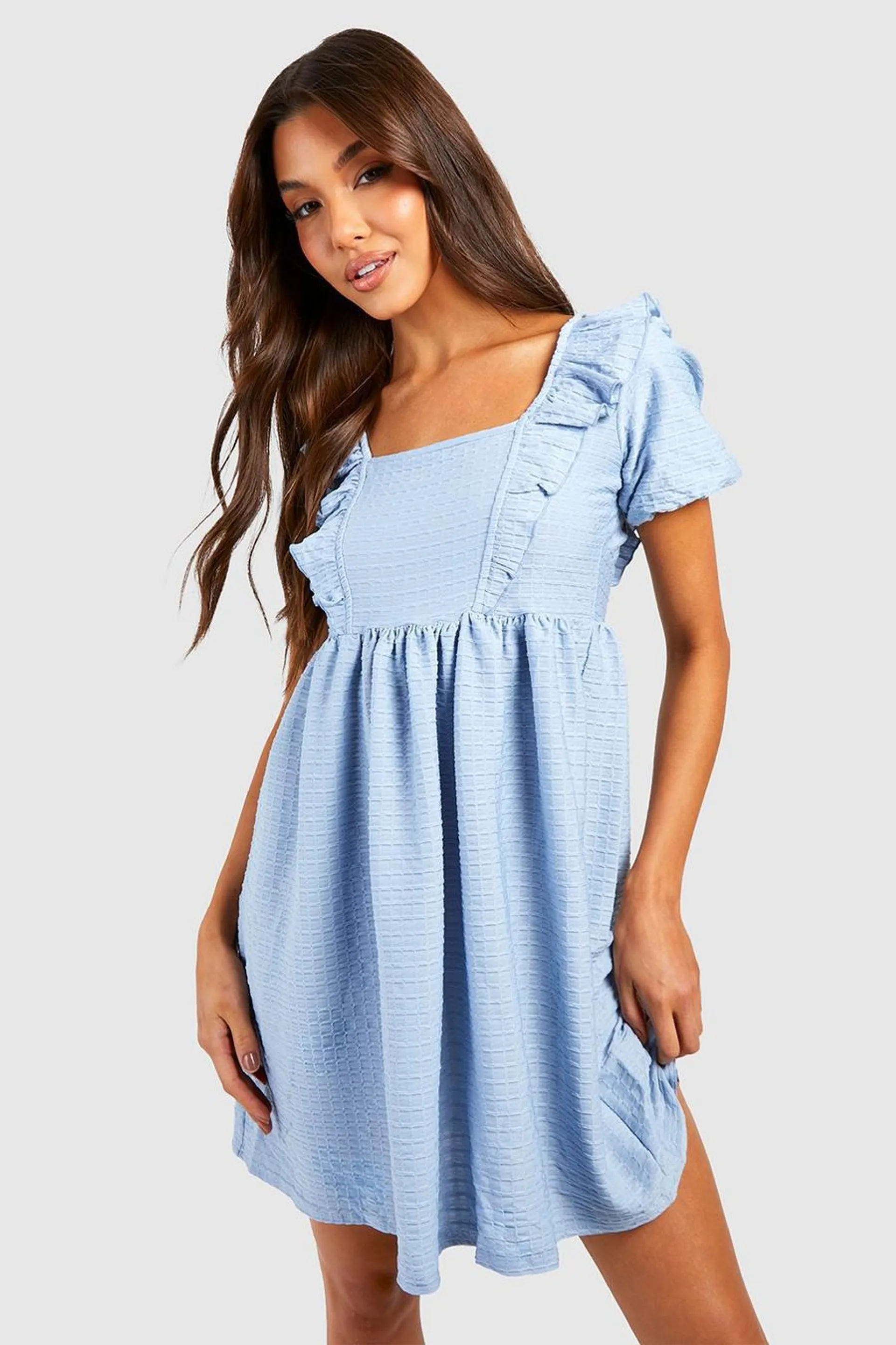 Textured Ruffle Smock Dress