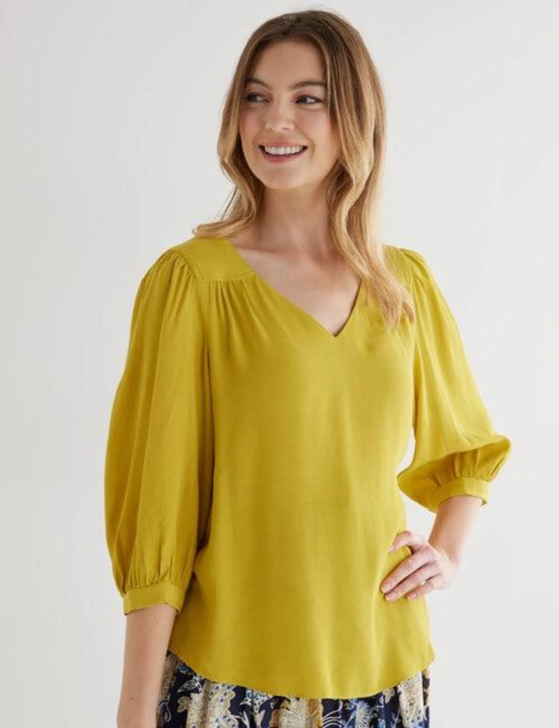 Whistle V-Neck Top, Gold