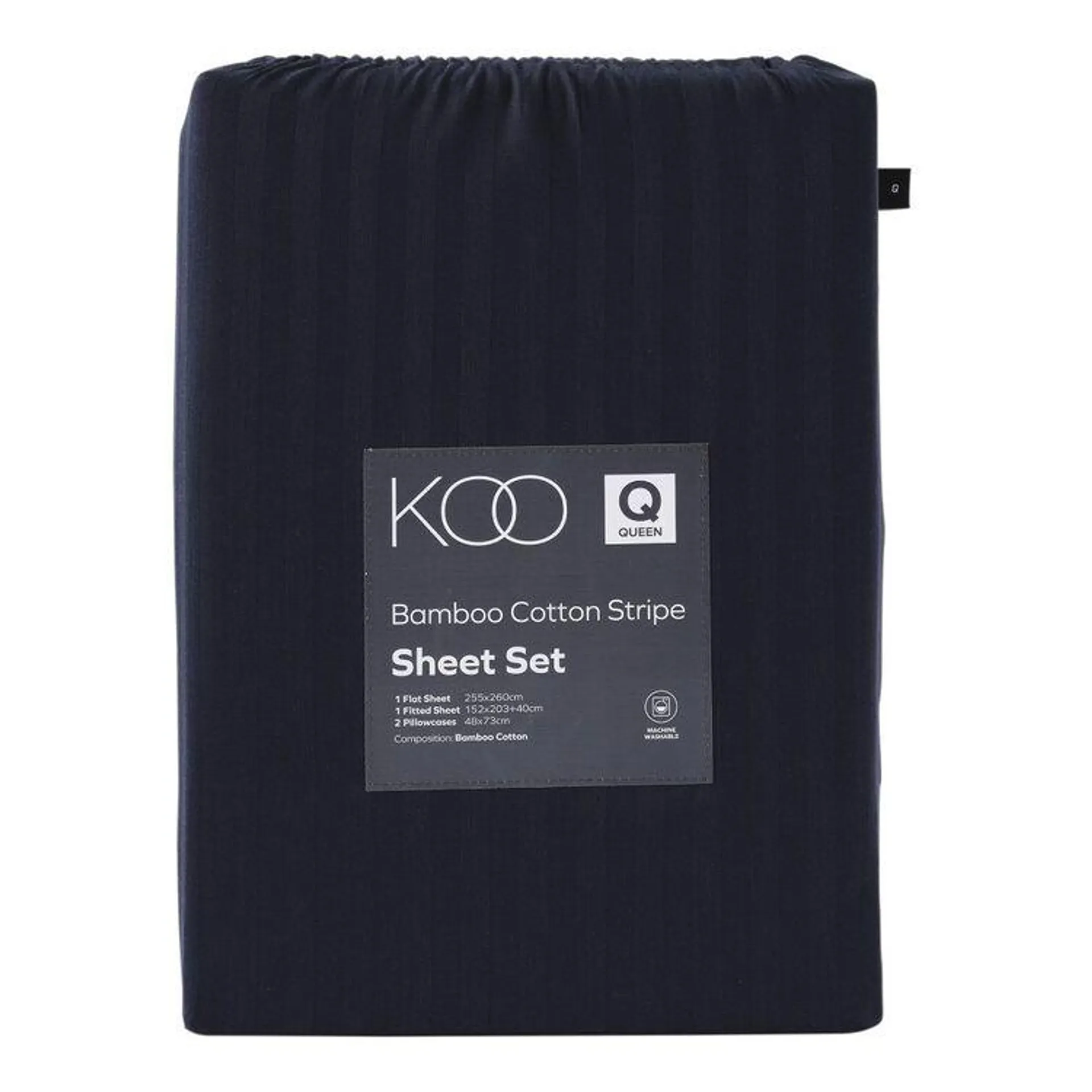 KOO Bamboo Cotton Stripe Sheet Set Navy