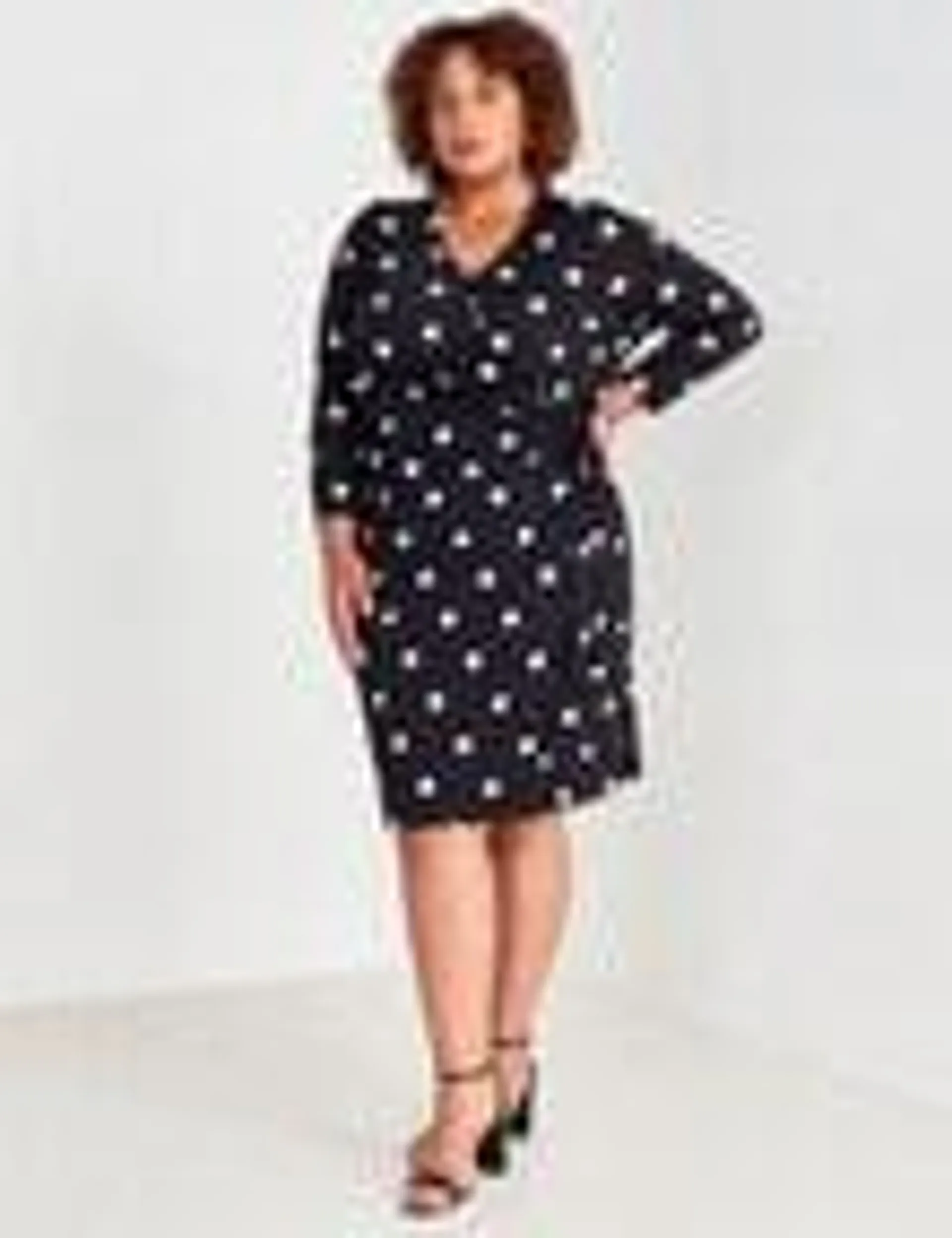 Studio Curve Wrap Spot Dress, Black & White