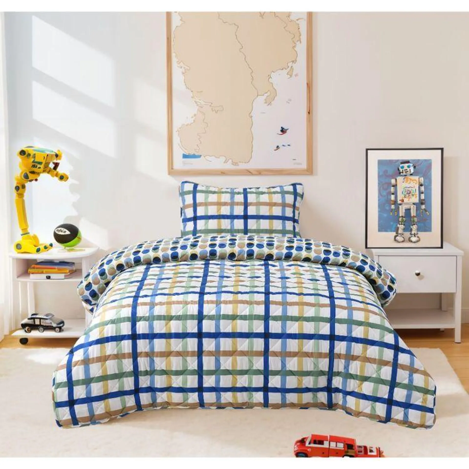 Kids House Blue Check Comforter Set Multicoloured