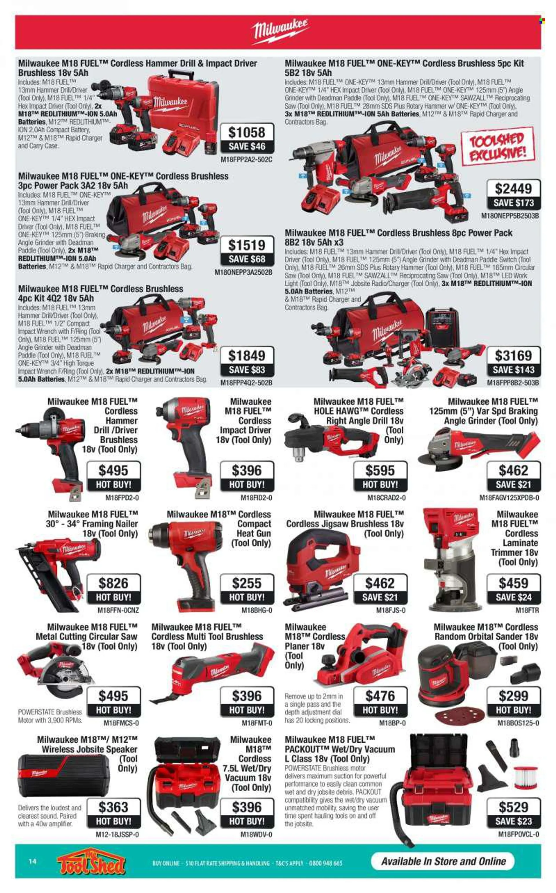 The Tool Shed mailer - 01.08.2022 - 30.09.2022 - Sales products - Milwaukee, impact driver, grinder, circular saw, saw, angle grinder, planer, reciprocating saw, trimmer. Page 2.