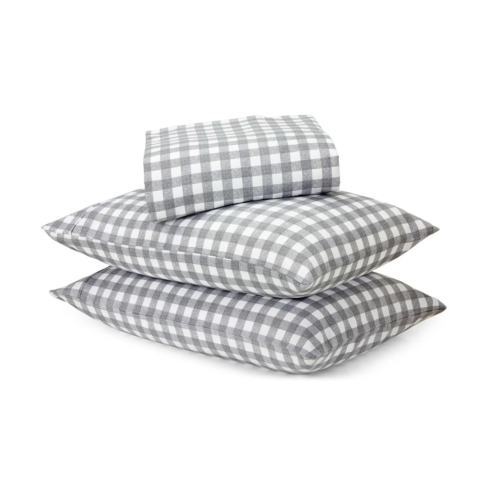 Gingham Cotton Flannelette Sheet Set - Queen Bed, Grey