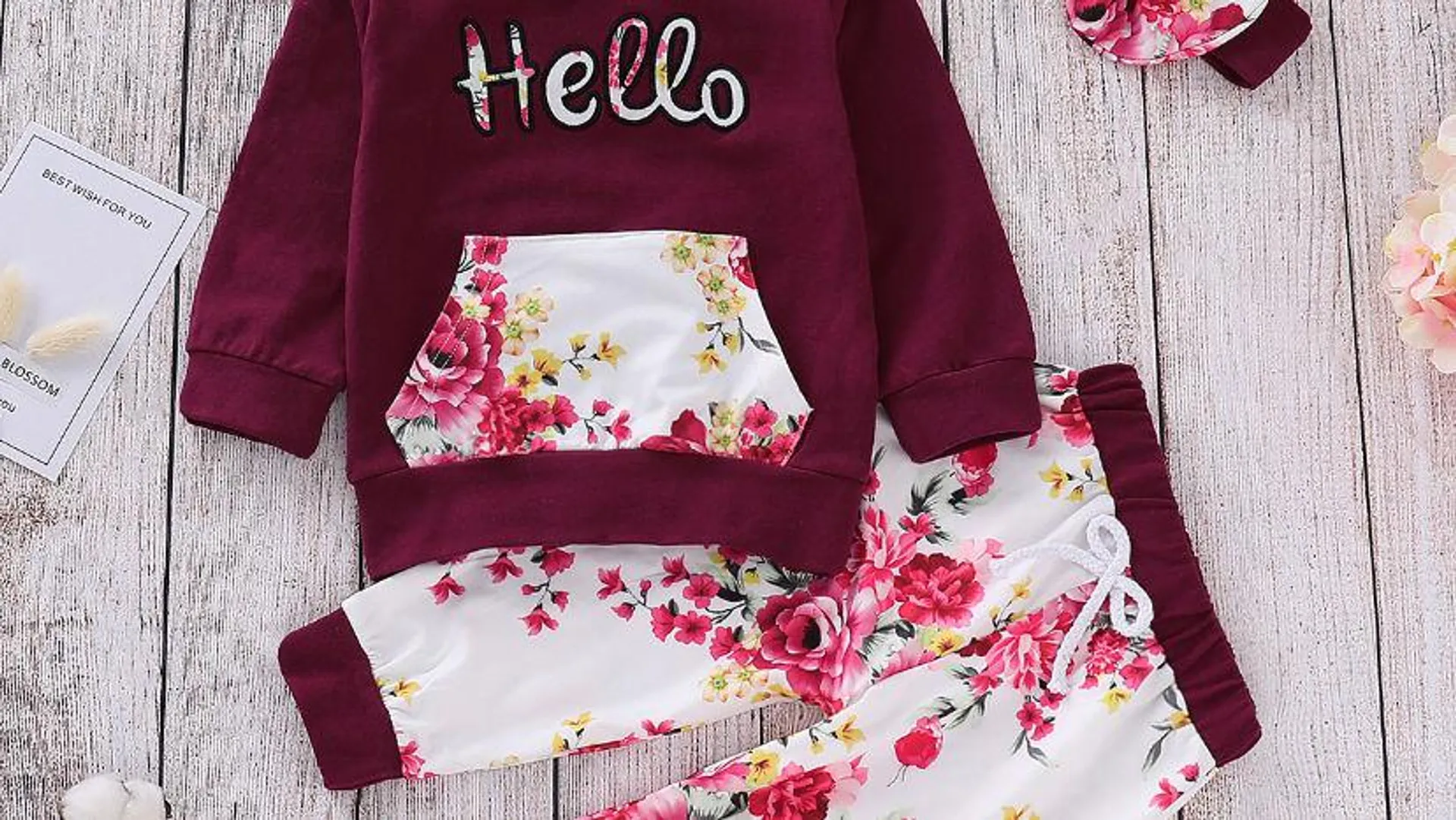 Baby girl Letter and Floral print Hooded Long-sleeve 3pcs sets