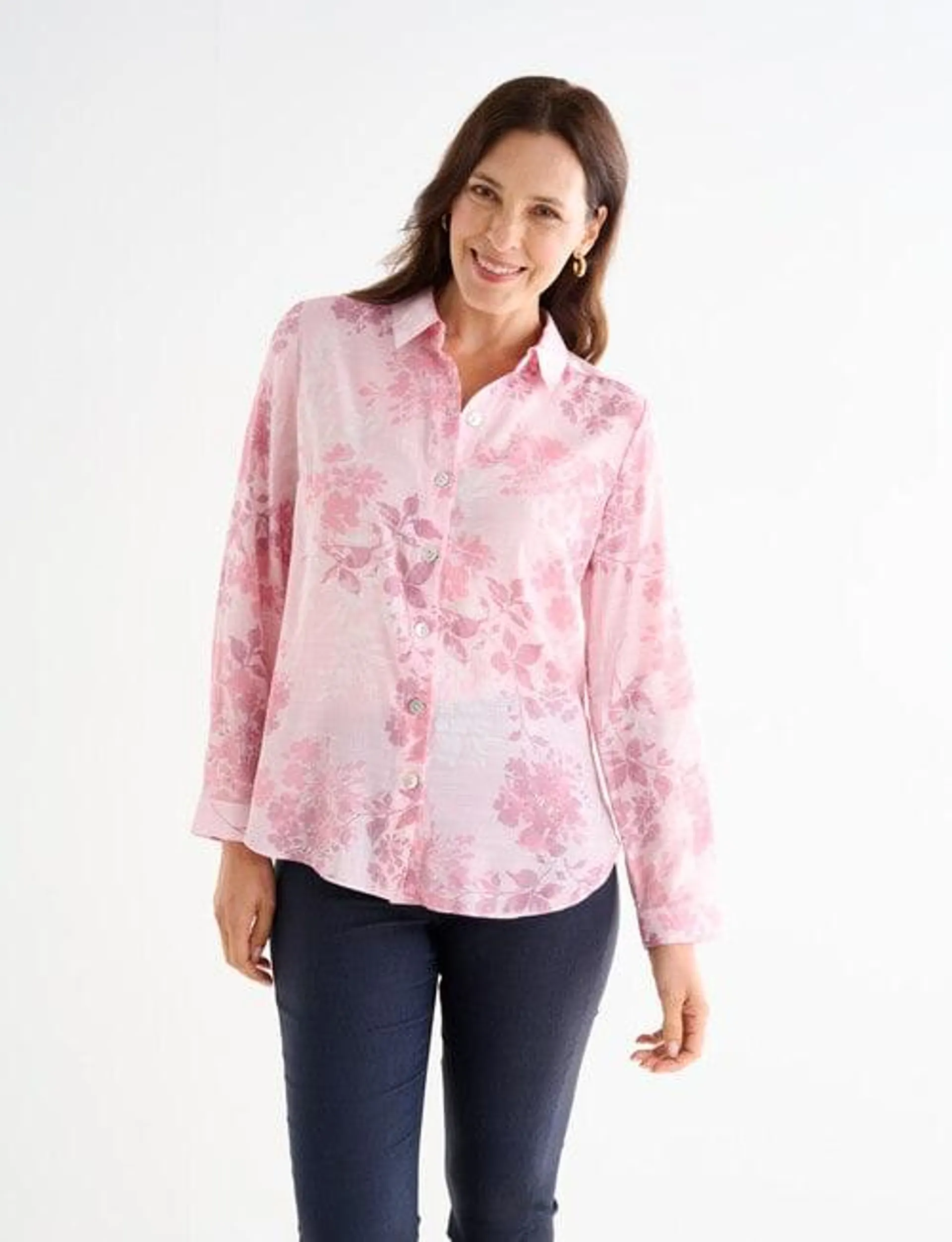 Ella J Classic Shirt, Blush Floral