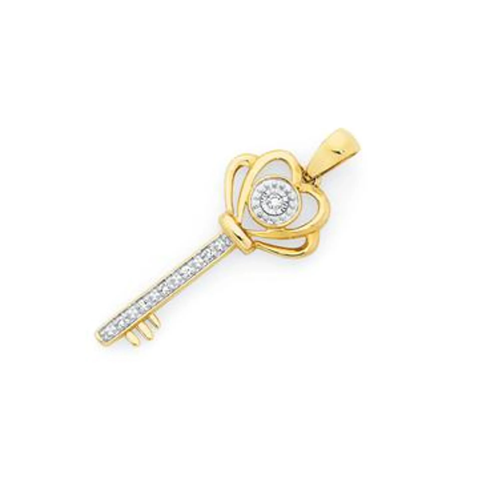 9ct, Diamond Heart Key Pendant