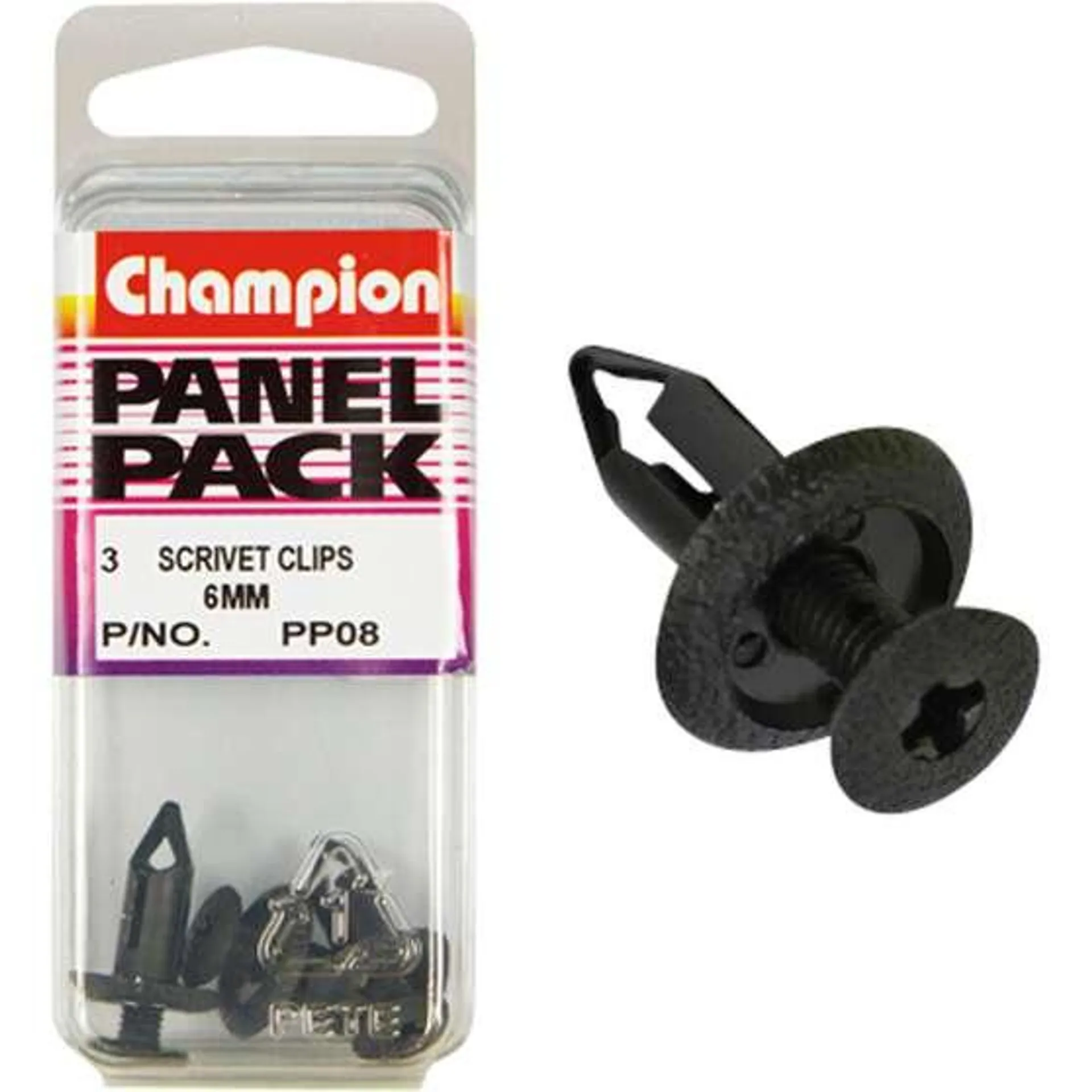 Champion Scrivet Clips - 6mm, P08, Panel Pack