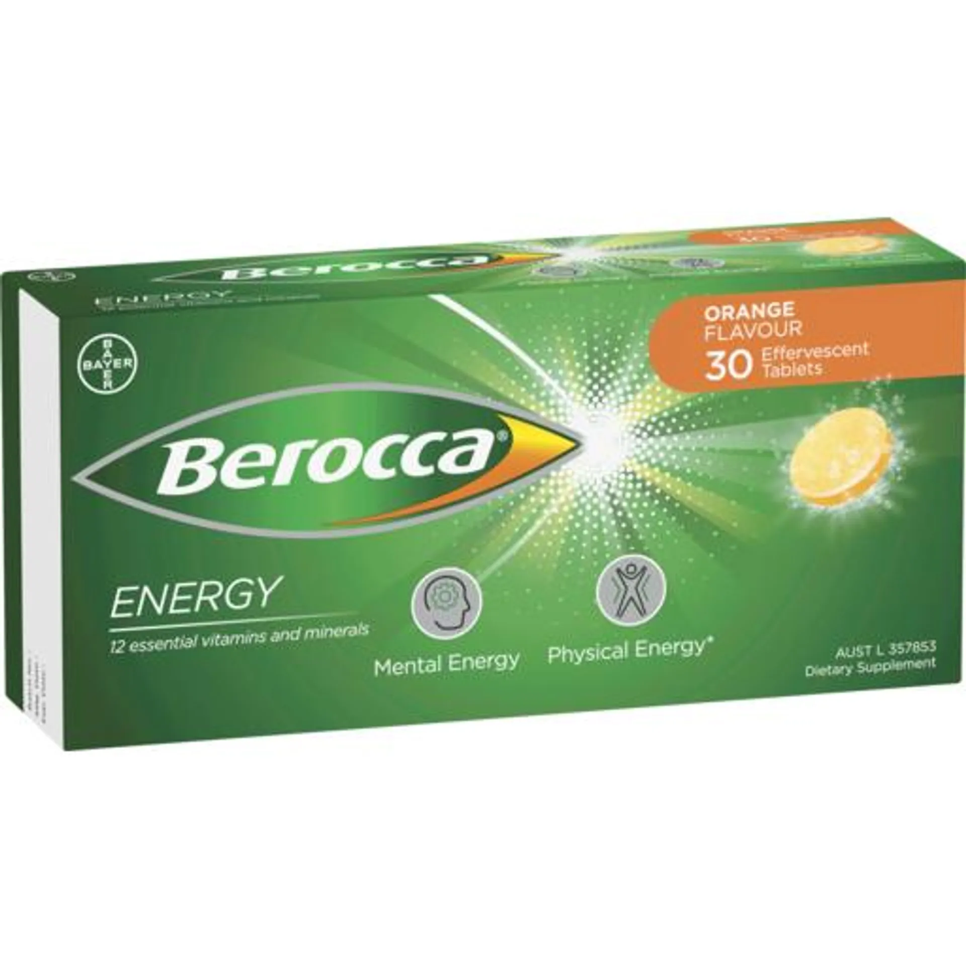Berocca Energy Tablets Orange Flavour Effervescent Tablets 30 Pack