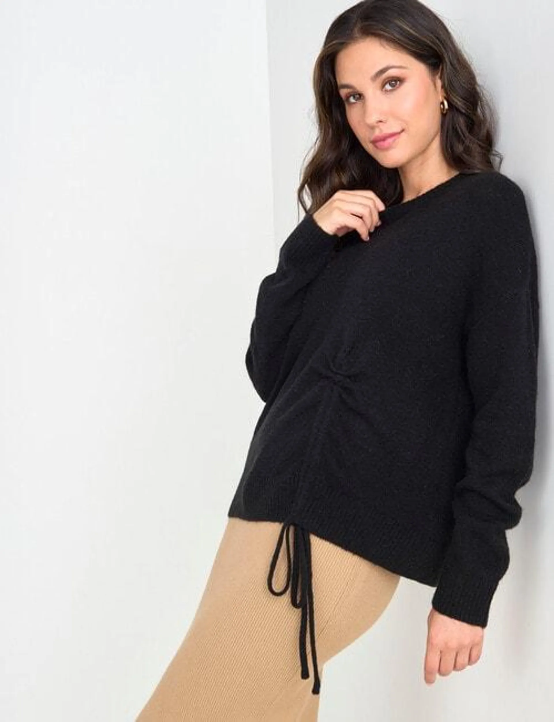 Whistle Long Sleeve Tie Front Jumper, Black