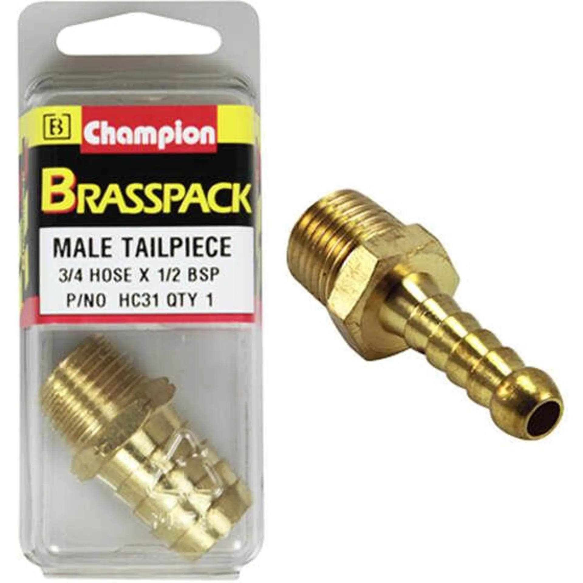 Champion Male Hose Barb - 3 / 4inch X 1 / 2inch, Brass