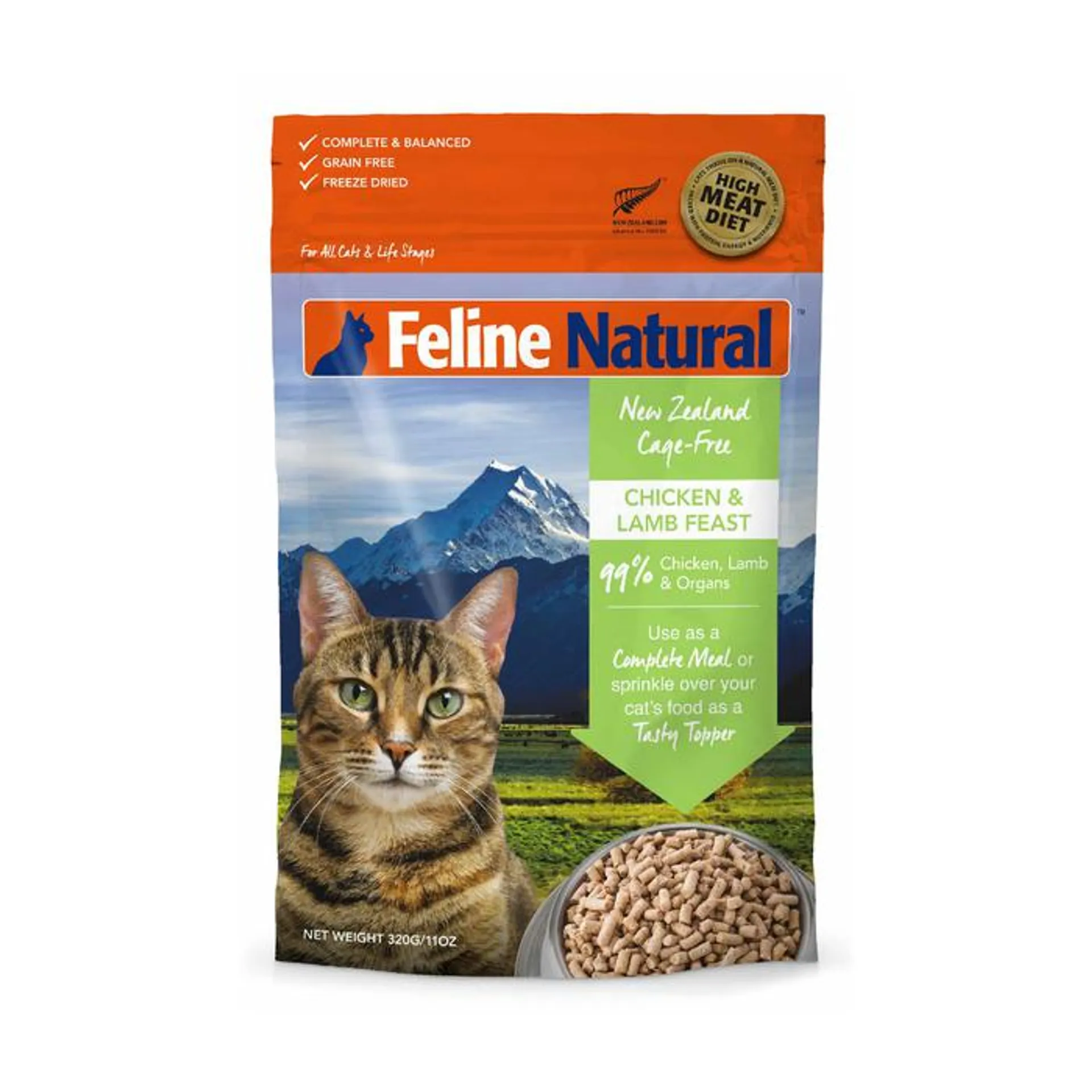 Feline Natural Freeze Dried Chicken & Lamb Cat Food 320g