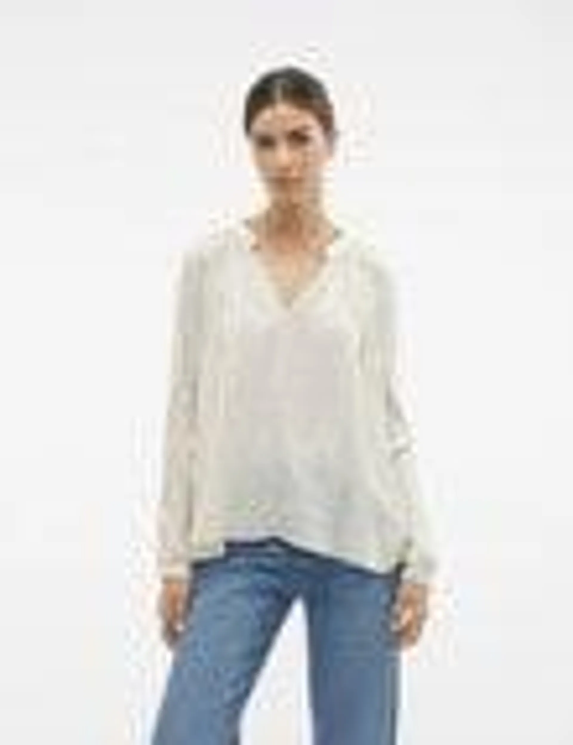 Vero Moda Sunny Long Sleeve V-Neck Top, Oatmeal