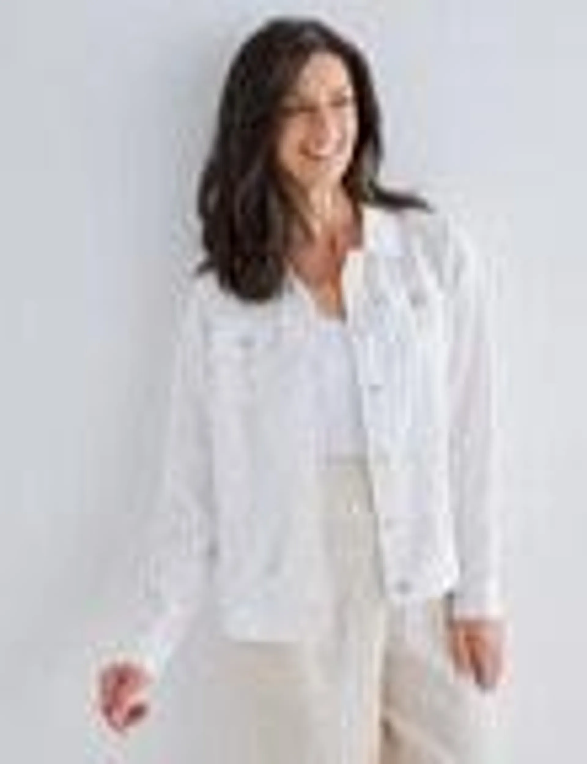 Ella J Linen Shell Button Jacket, White