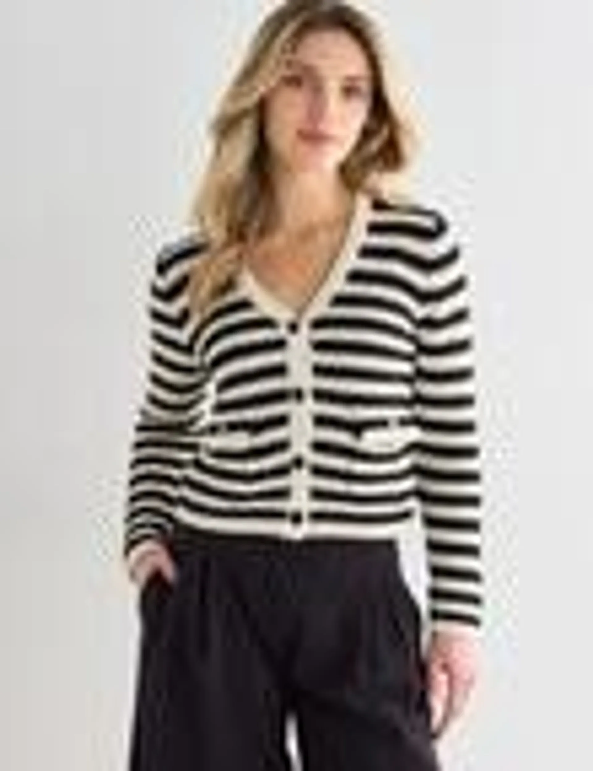 Whistle Nautical Stripe Cardigan, Black & Ecru