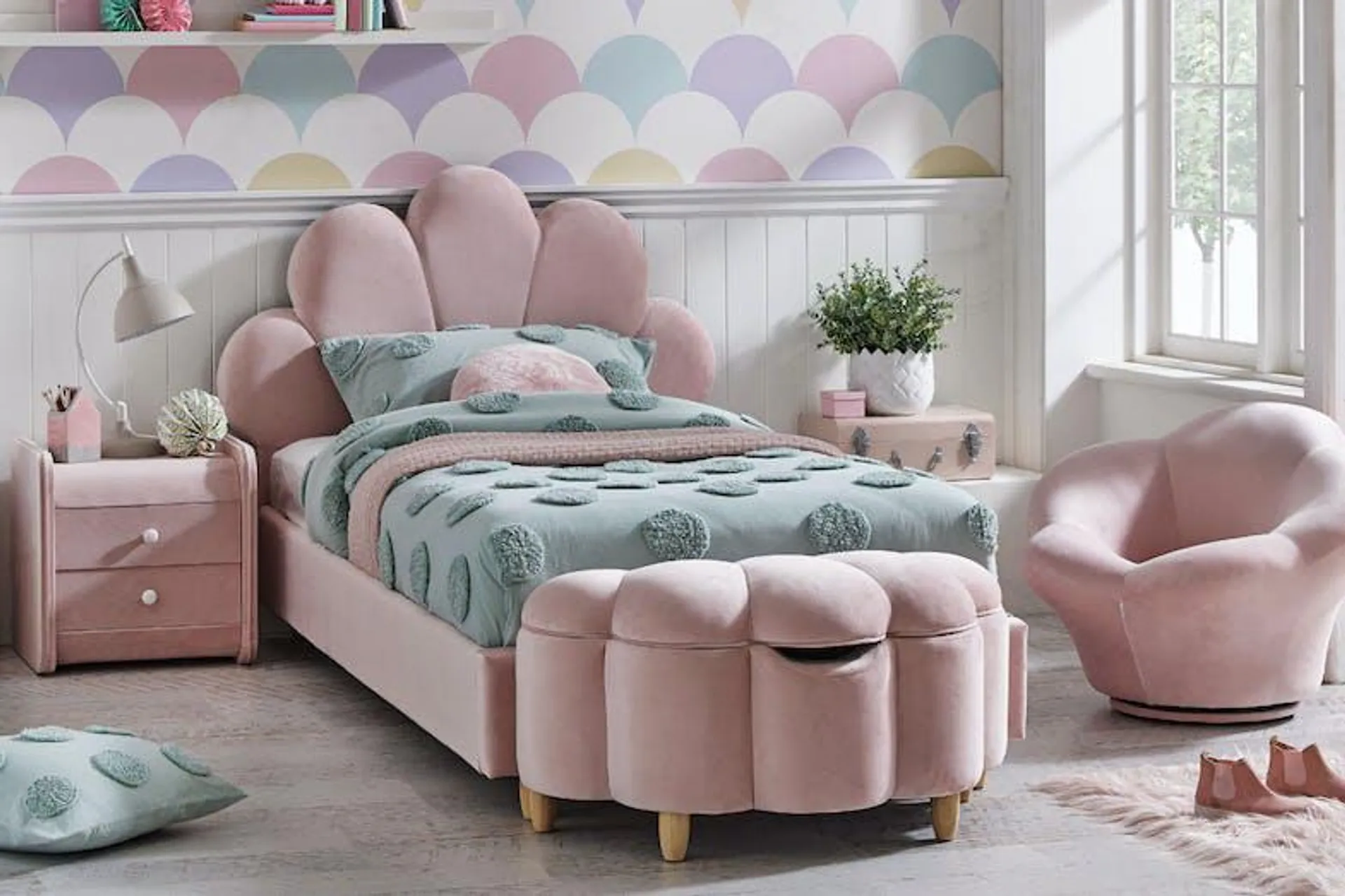 Petal King Single Bed Frame - Pink