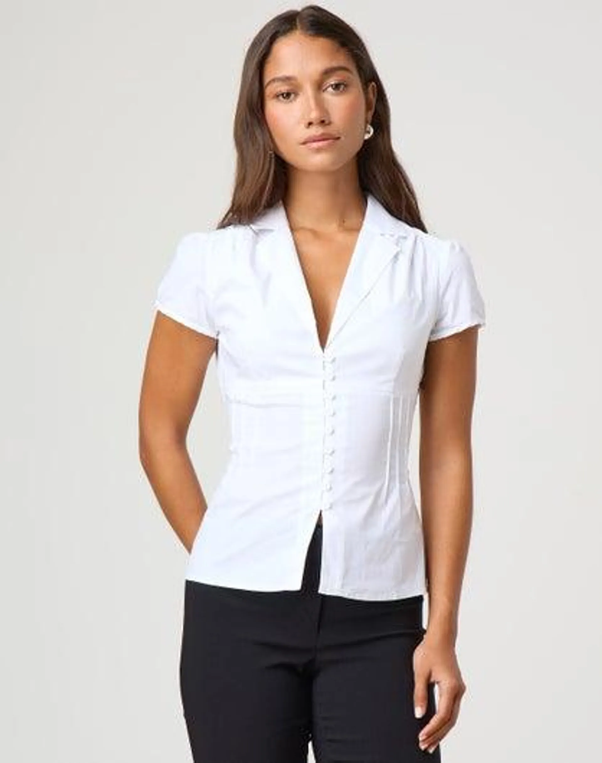 Cap Sleeve Button Up Blouse