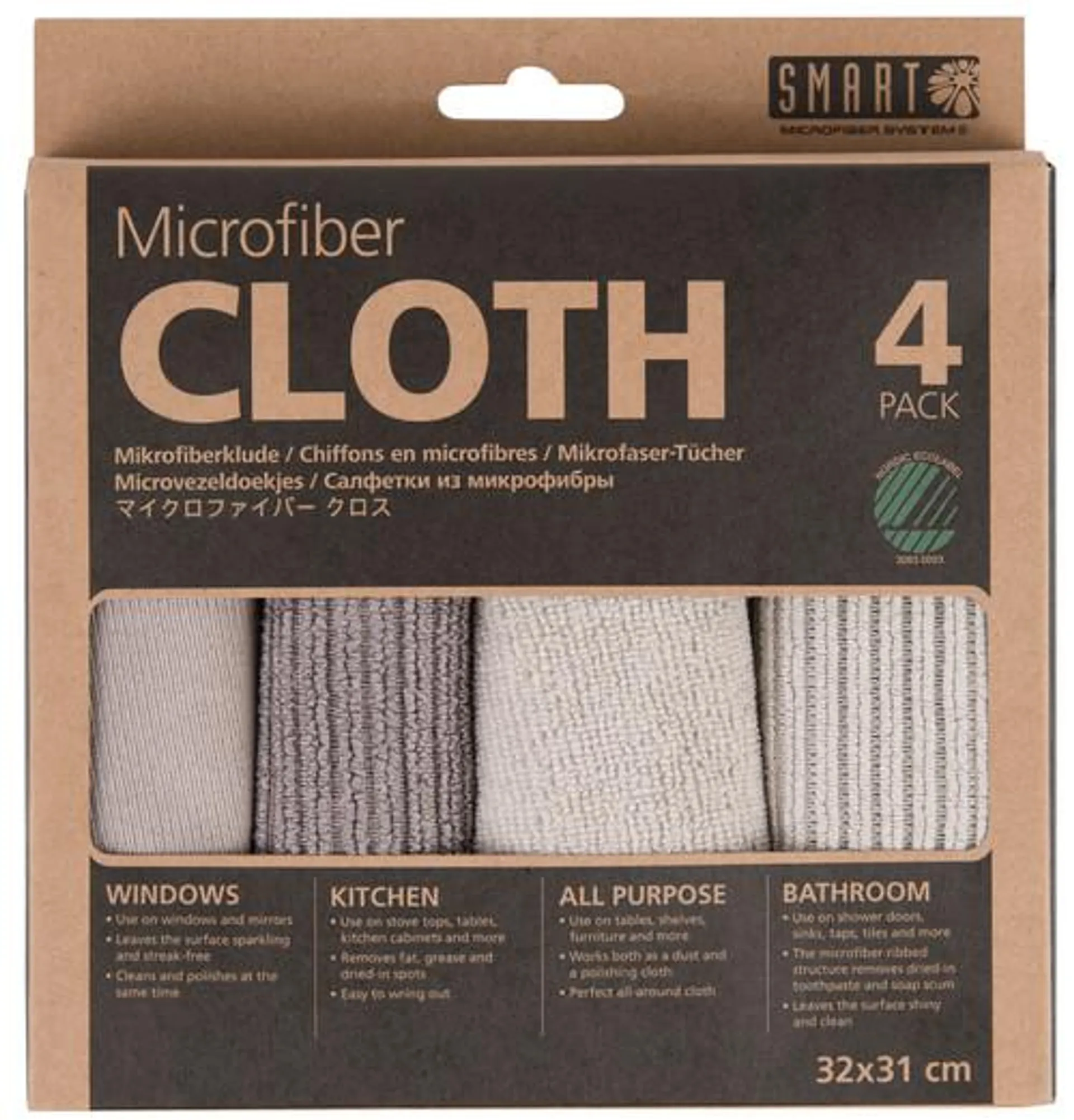 Smart Microfibre Cloth 4 Pack 32x31cm Beige/Grey