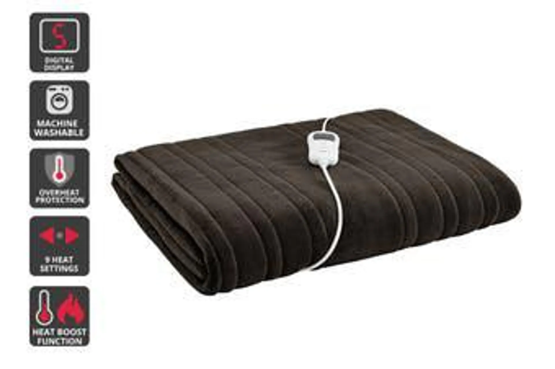 Ovela Plush Electric Heated Throw Blanket (Dark Chocolate)