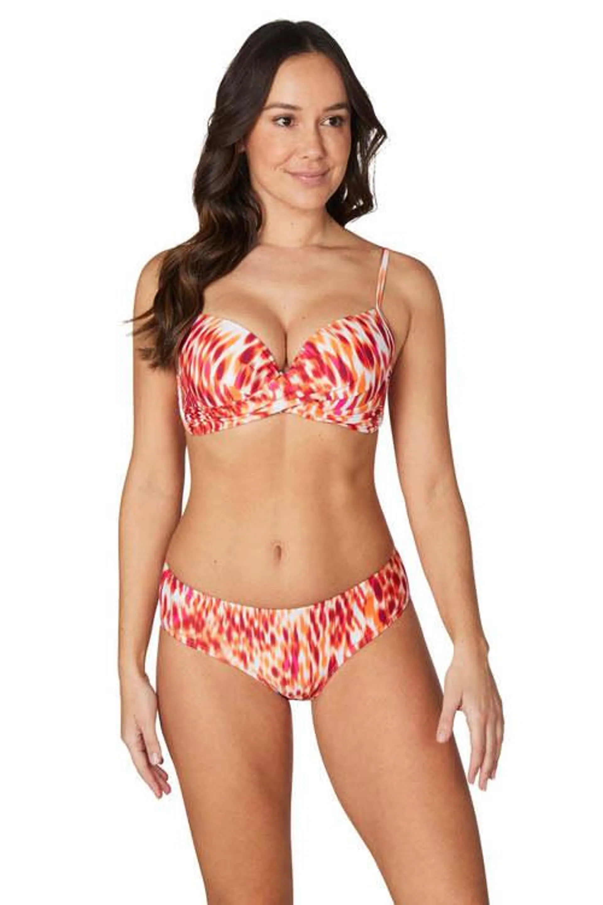 Nip Tuck Swim Orange Tribal Skin Ruth Draped Front Design Tummy Control Bikini Set