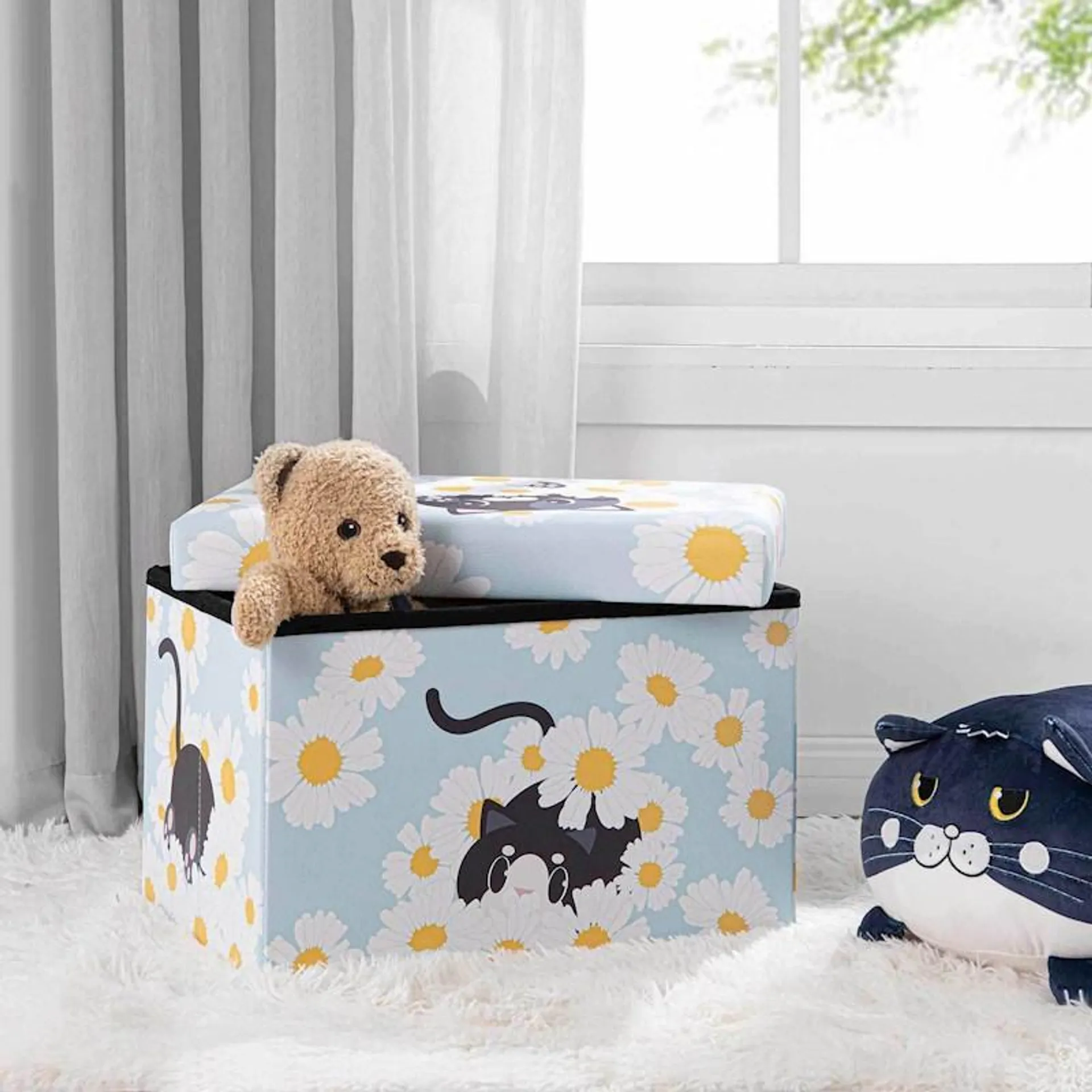 Twill & Co Kid's Storage Box Daisy Cats Sky