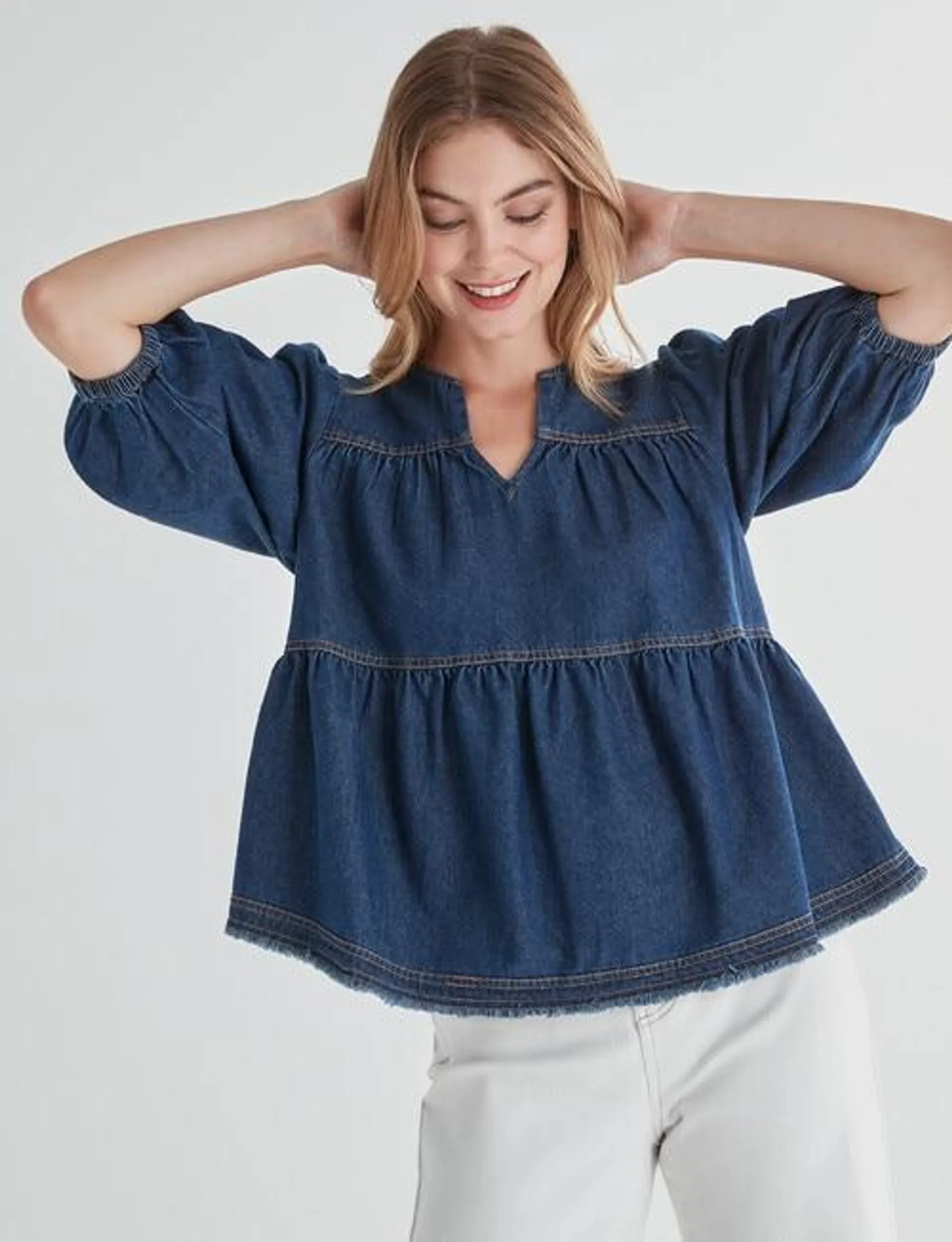 Zest Tiered Top, Indigo