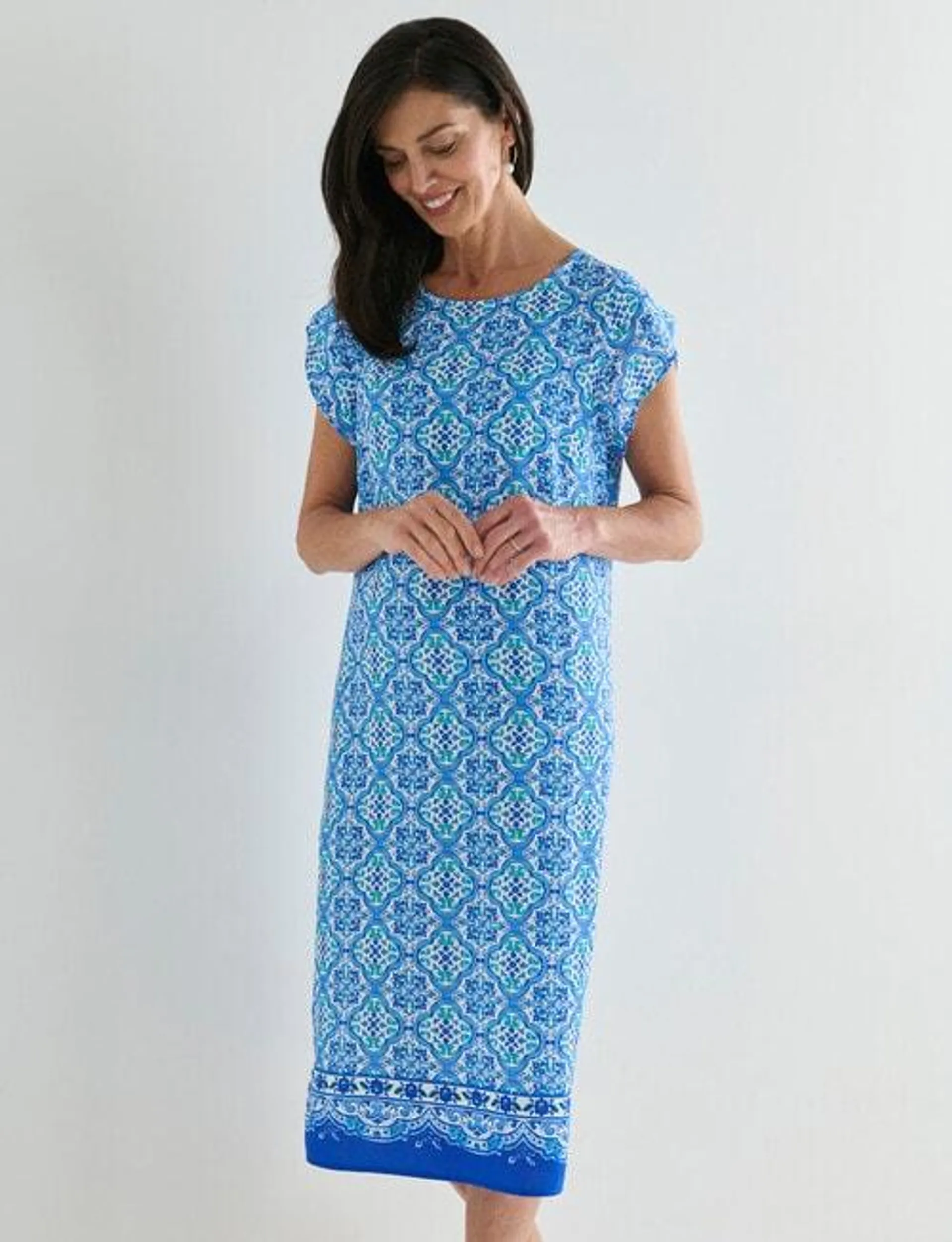 Ella J Mosaic Summer Dress, Blue